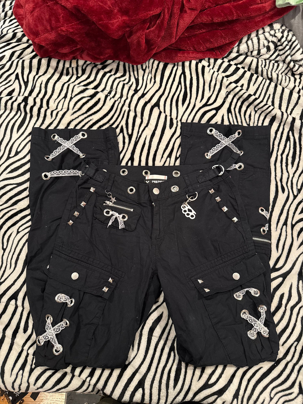 black & white lace up pants size xs