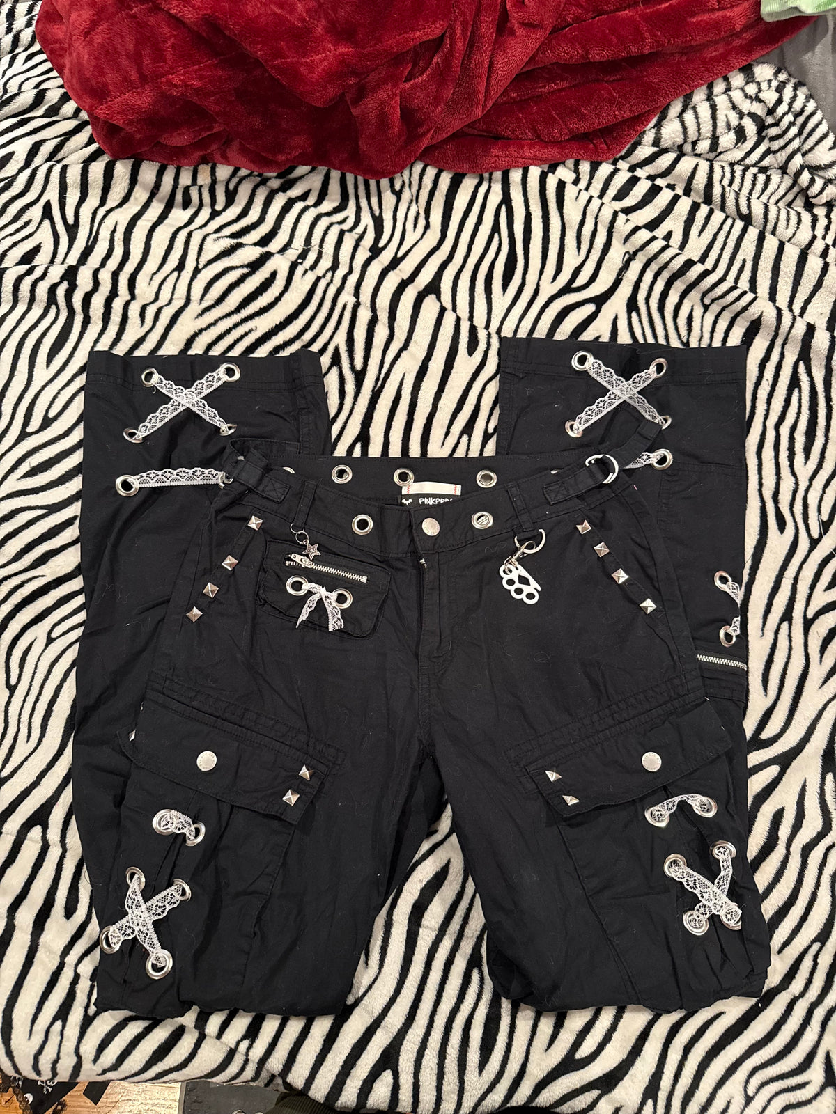 black & white lace up pants size xs