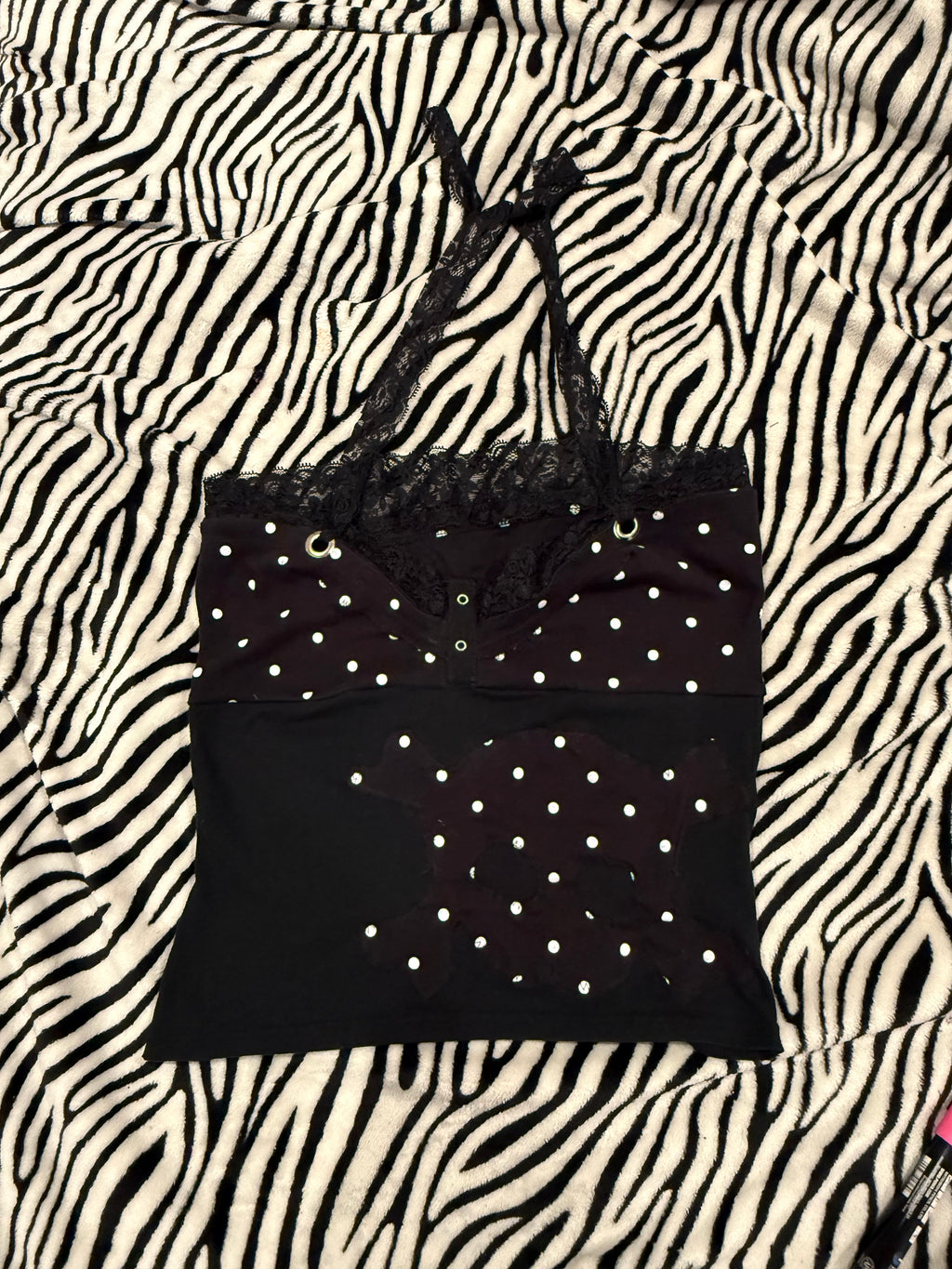 polka dot lace skull halter top size xs/s