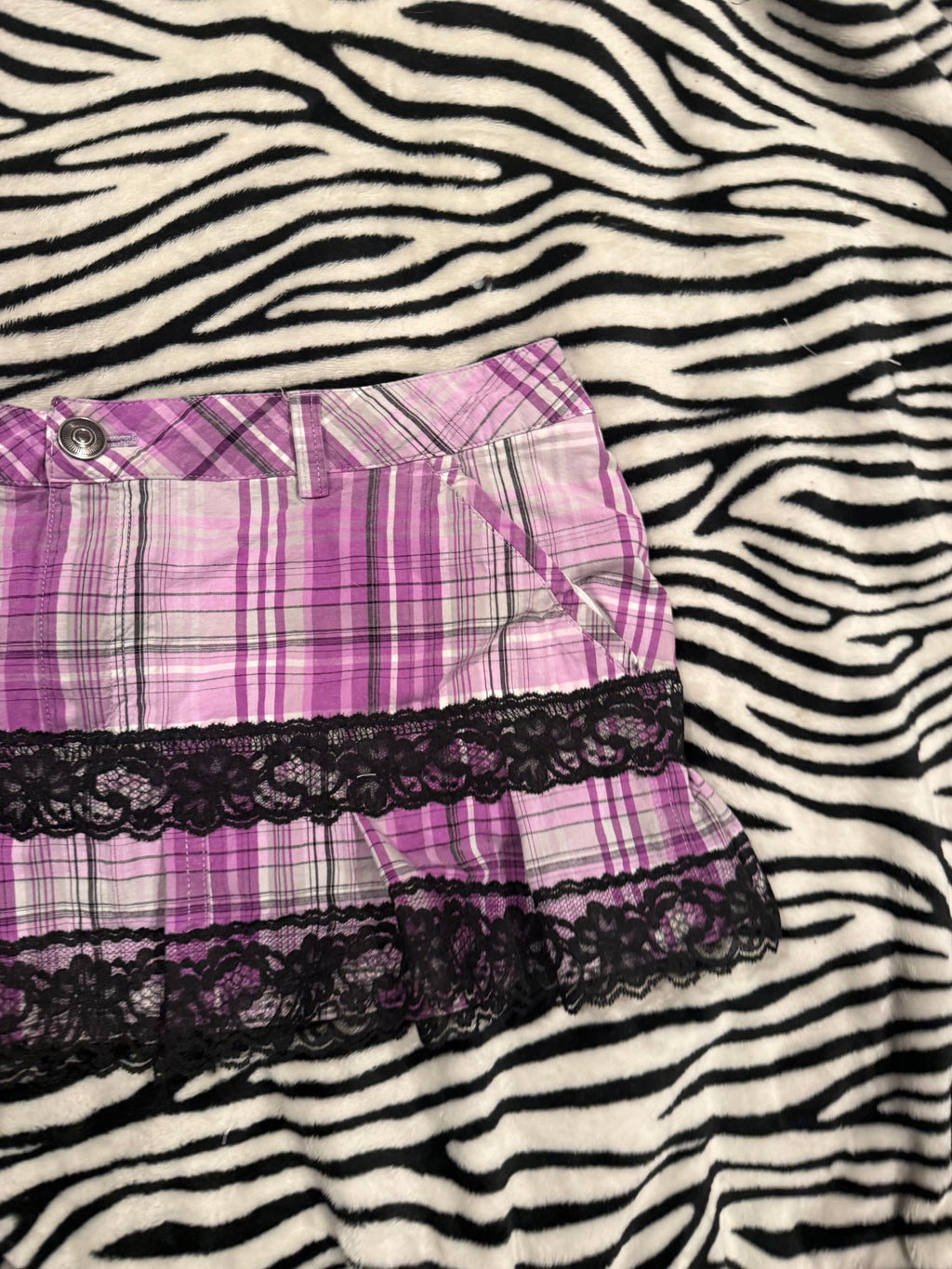 purple plaid lace skirt size L