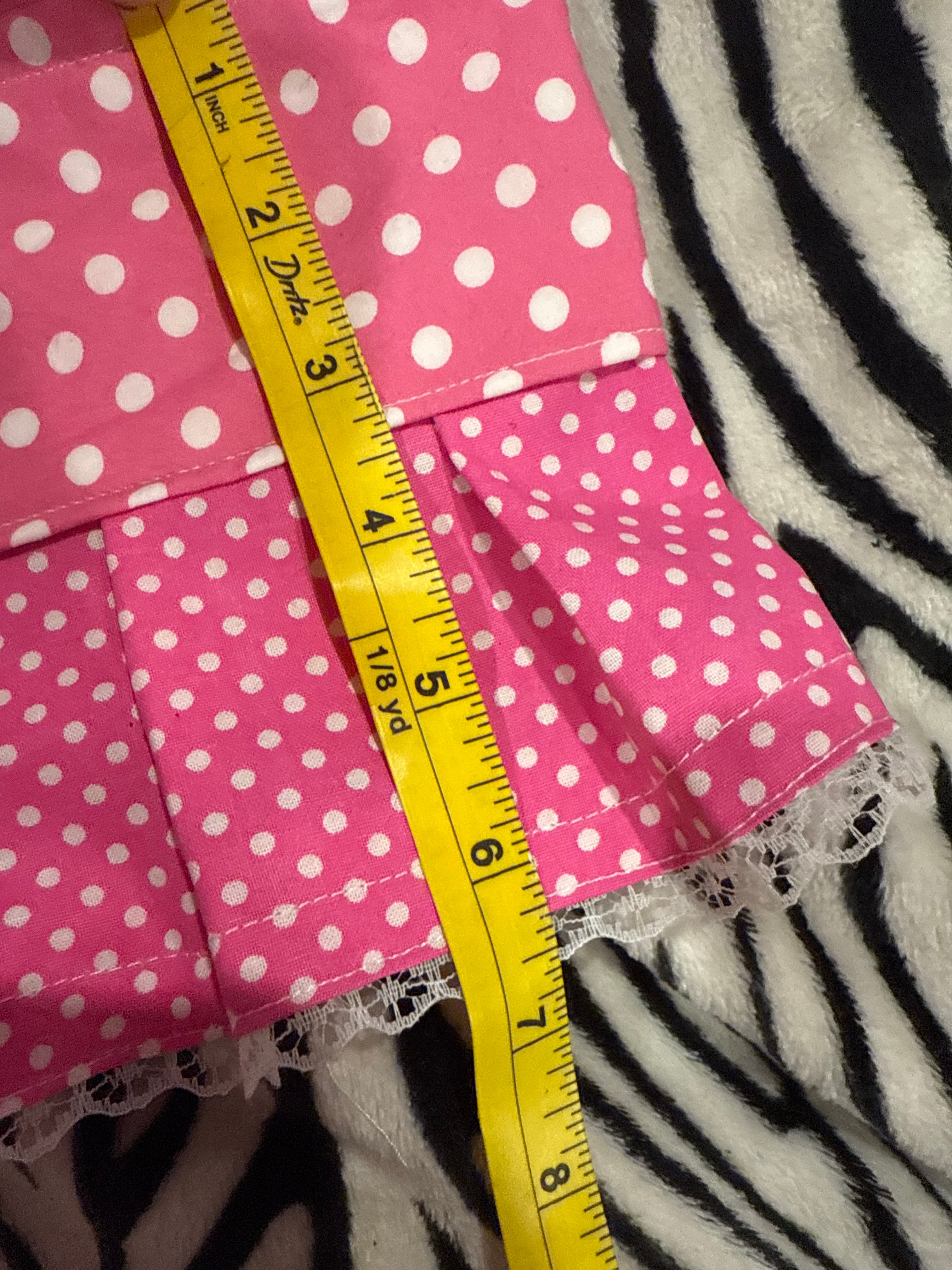 pink & white polka dot lace up micro skirt size xs
