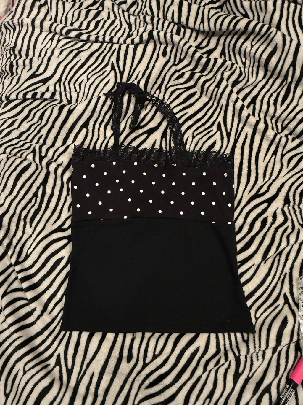 polka dot lace skull halter top size xs/s