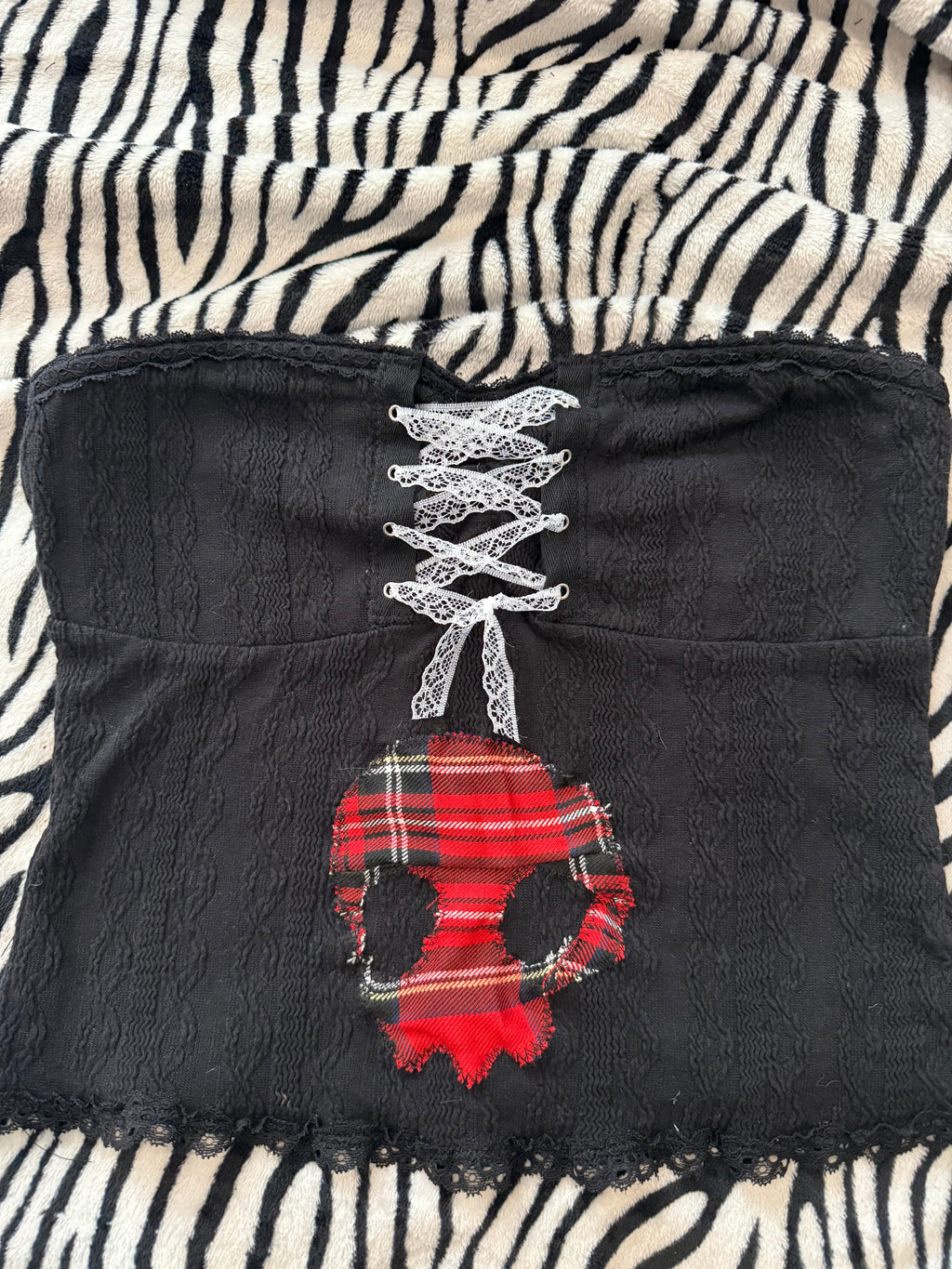 lace plaid skull top size s/m
