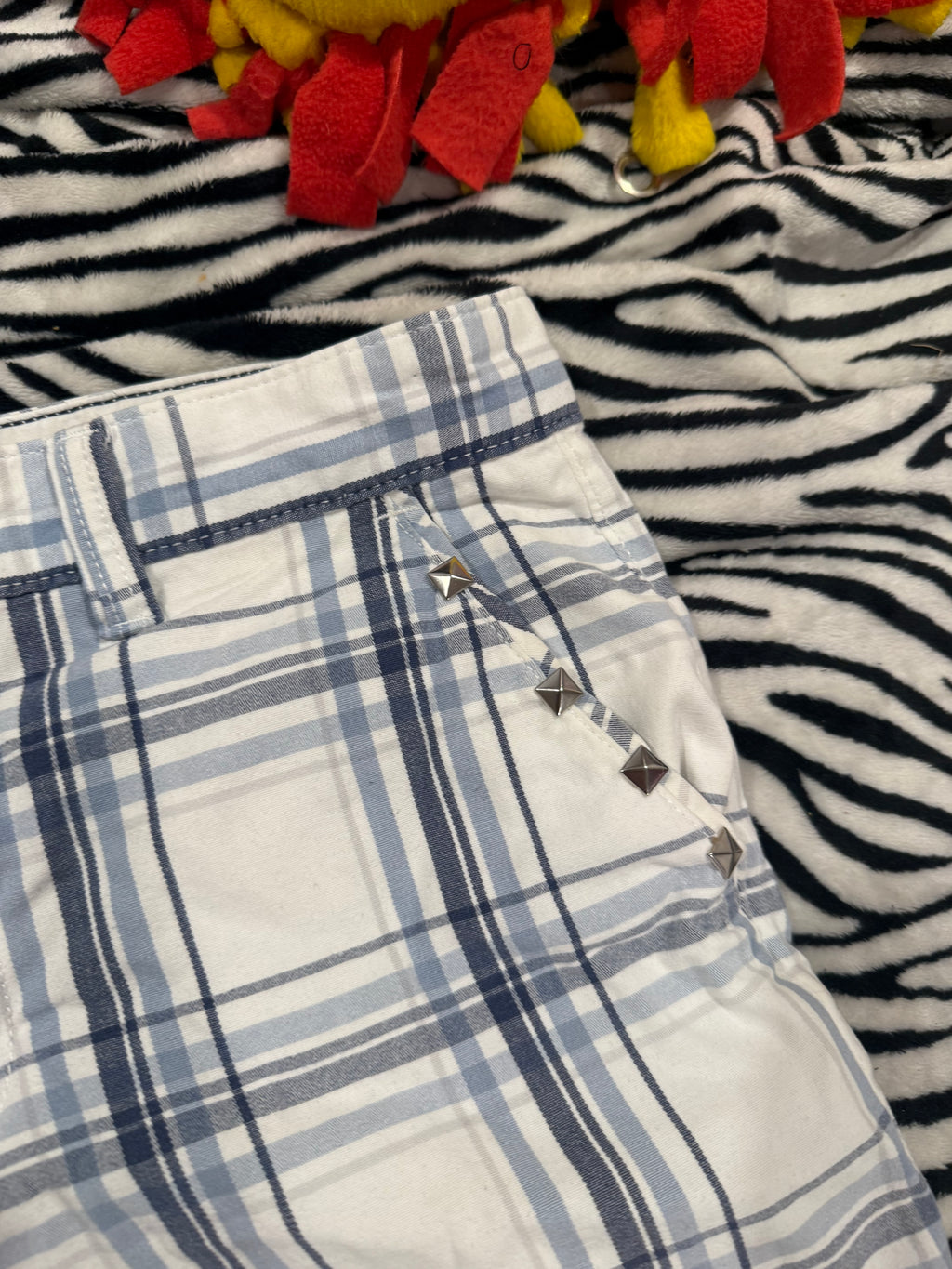 blue & black plaid skull studded shorts size size m