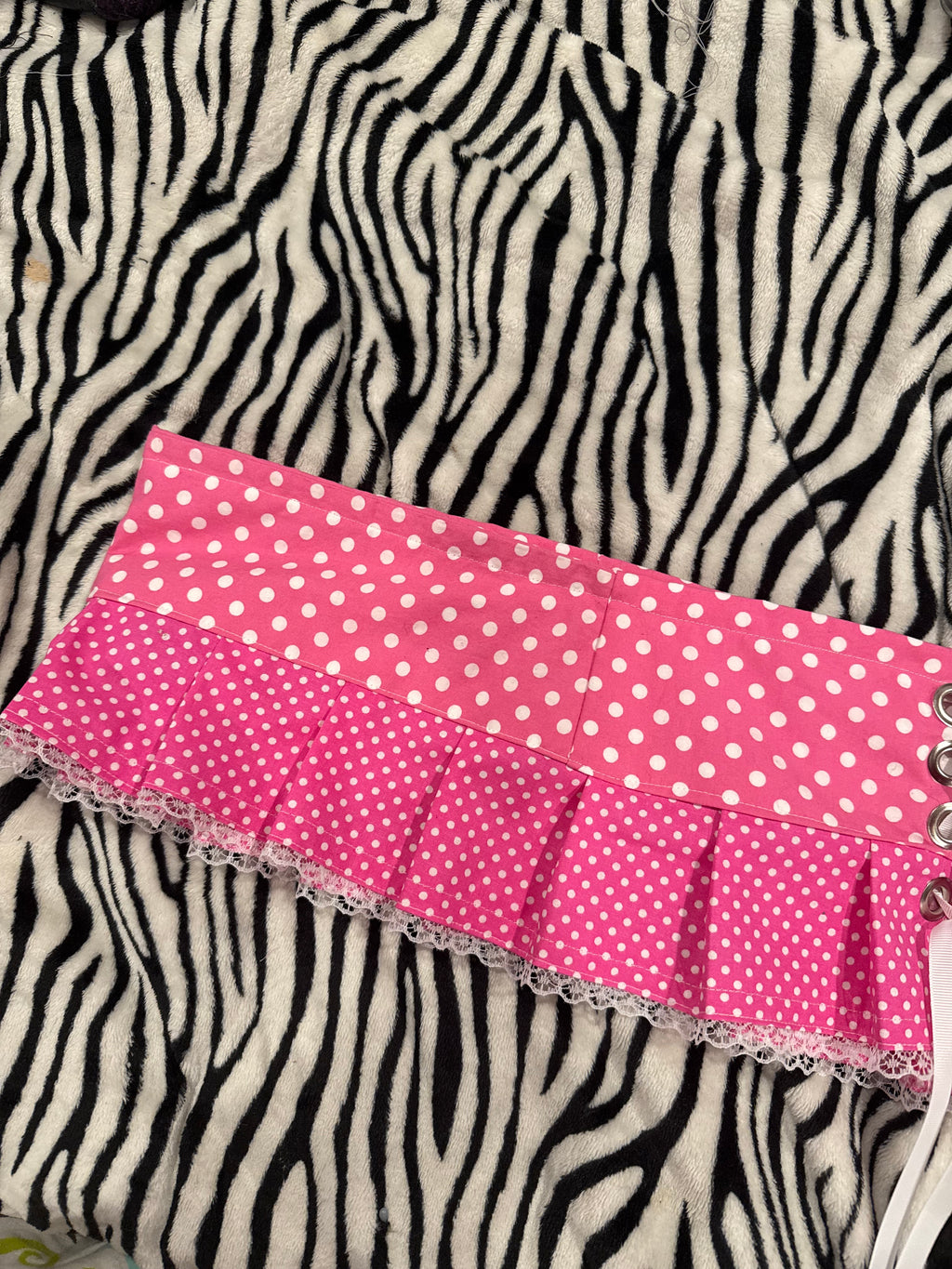 pink & white polka dot lace up micro skirt size xs