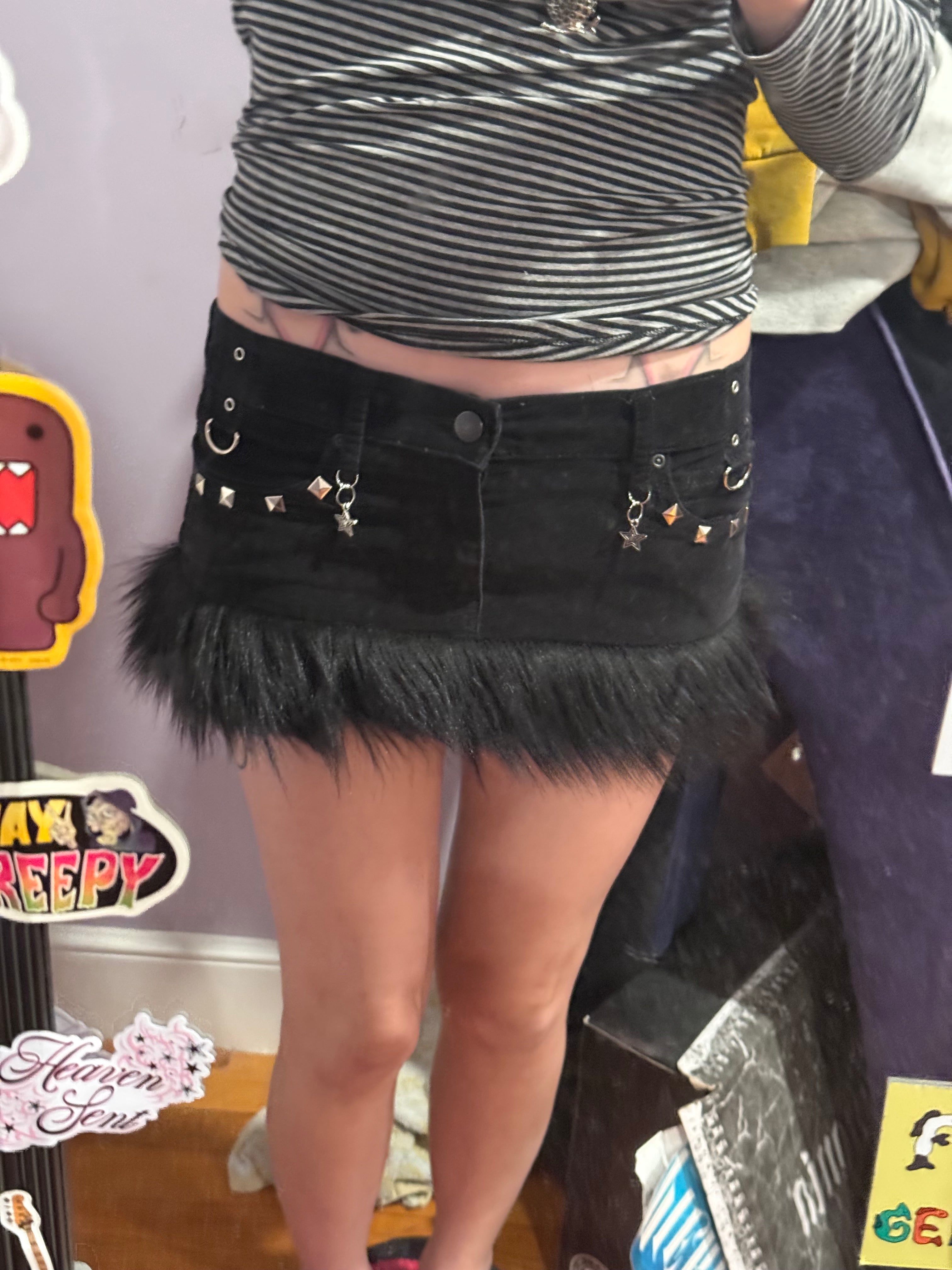 black fur studded skirt size s