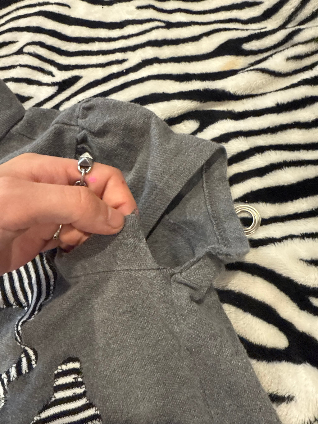 grey striped skull lace up polo size L