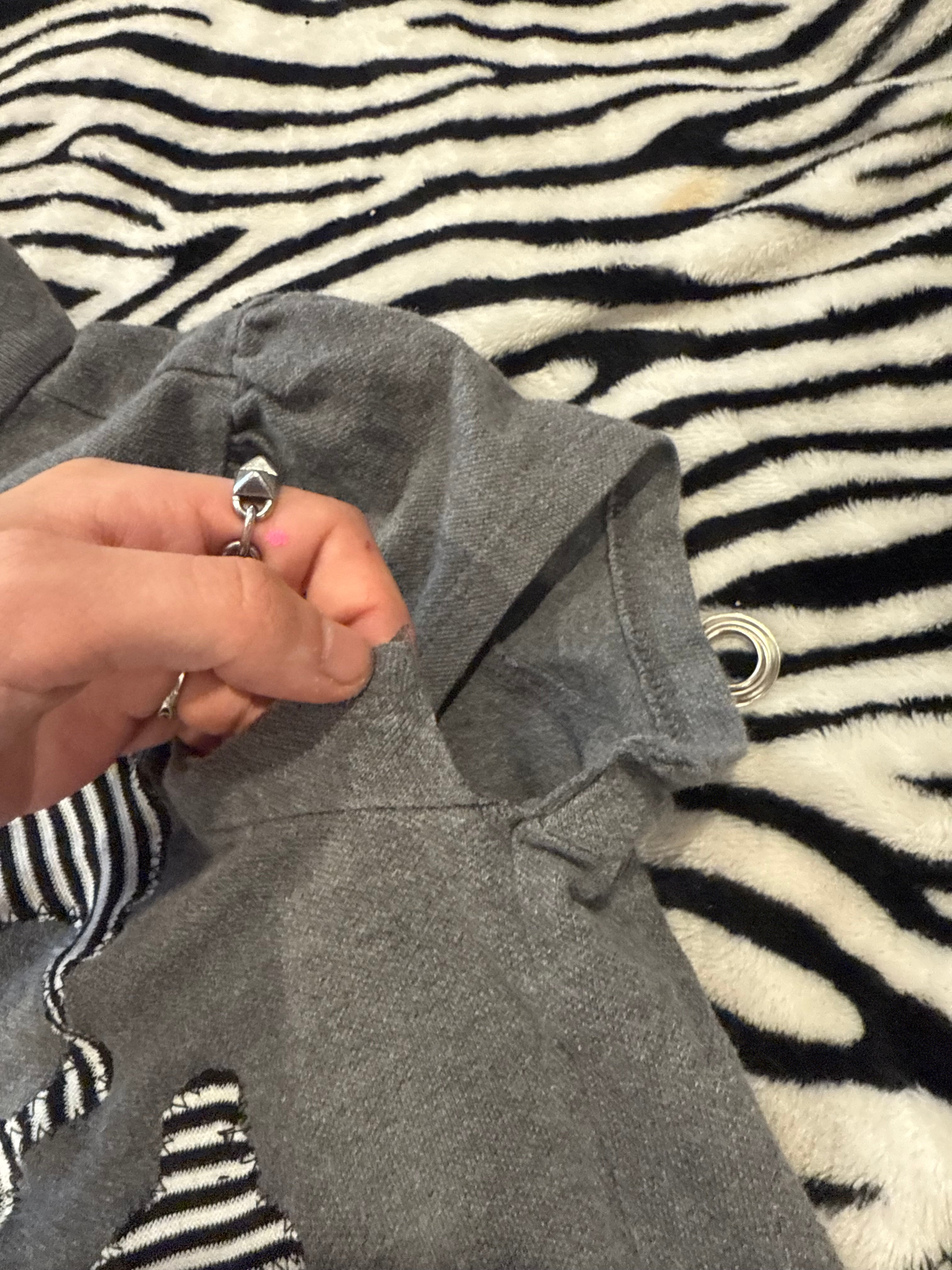grey striped skull lace up polo size L