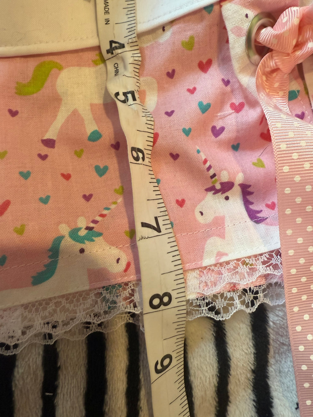 pink & white unicorn lace up skirt size L