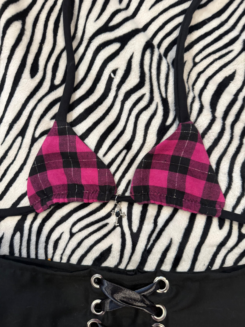 pink & black plaid rave size xxs