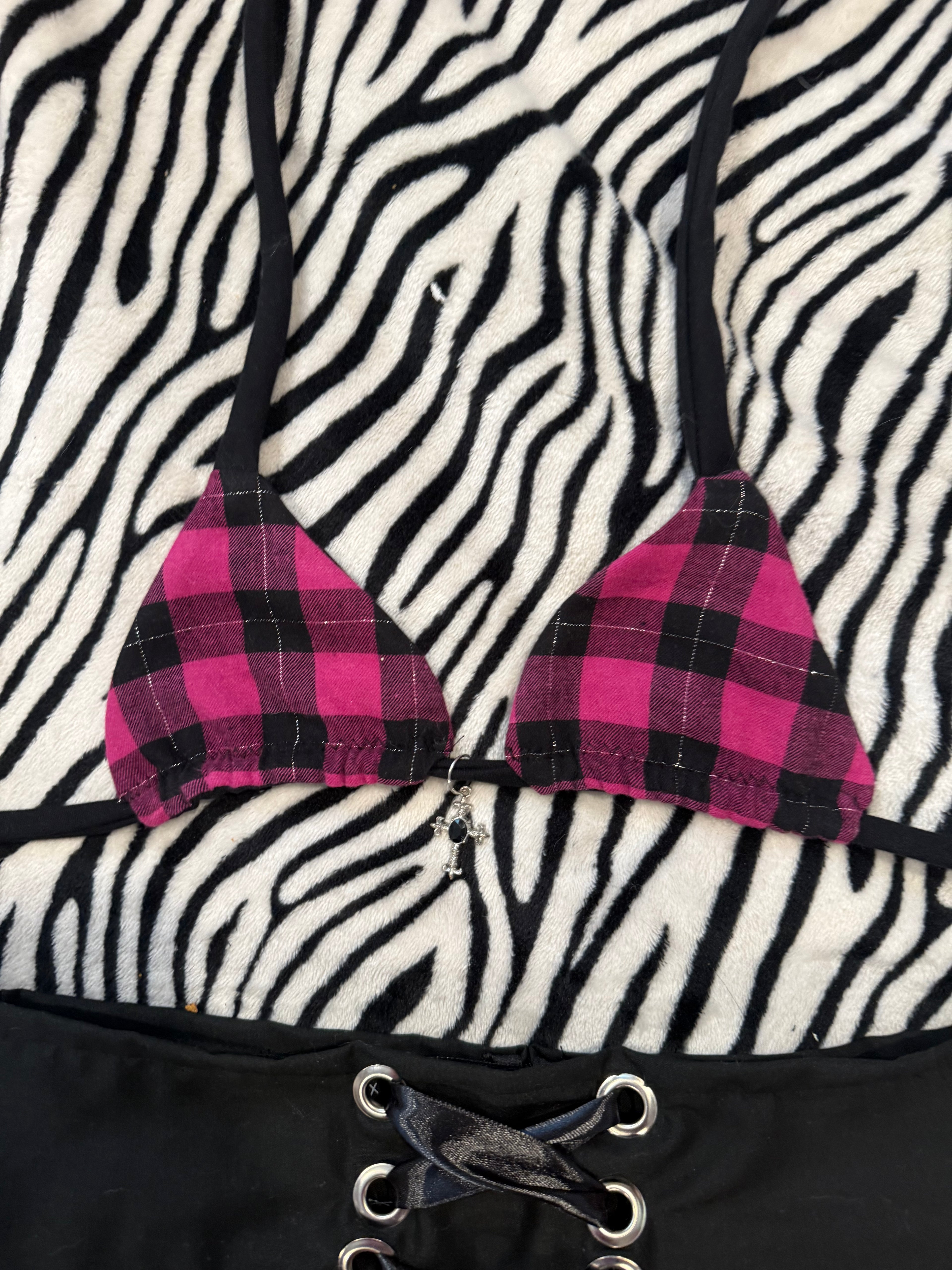 pink & black plaid rave size xxs