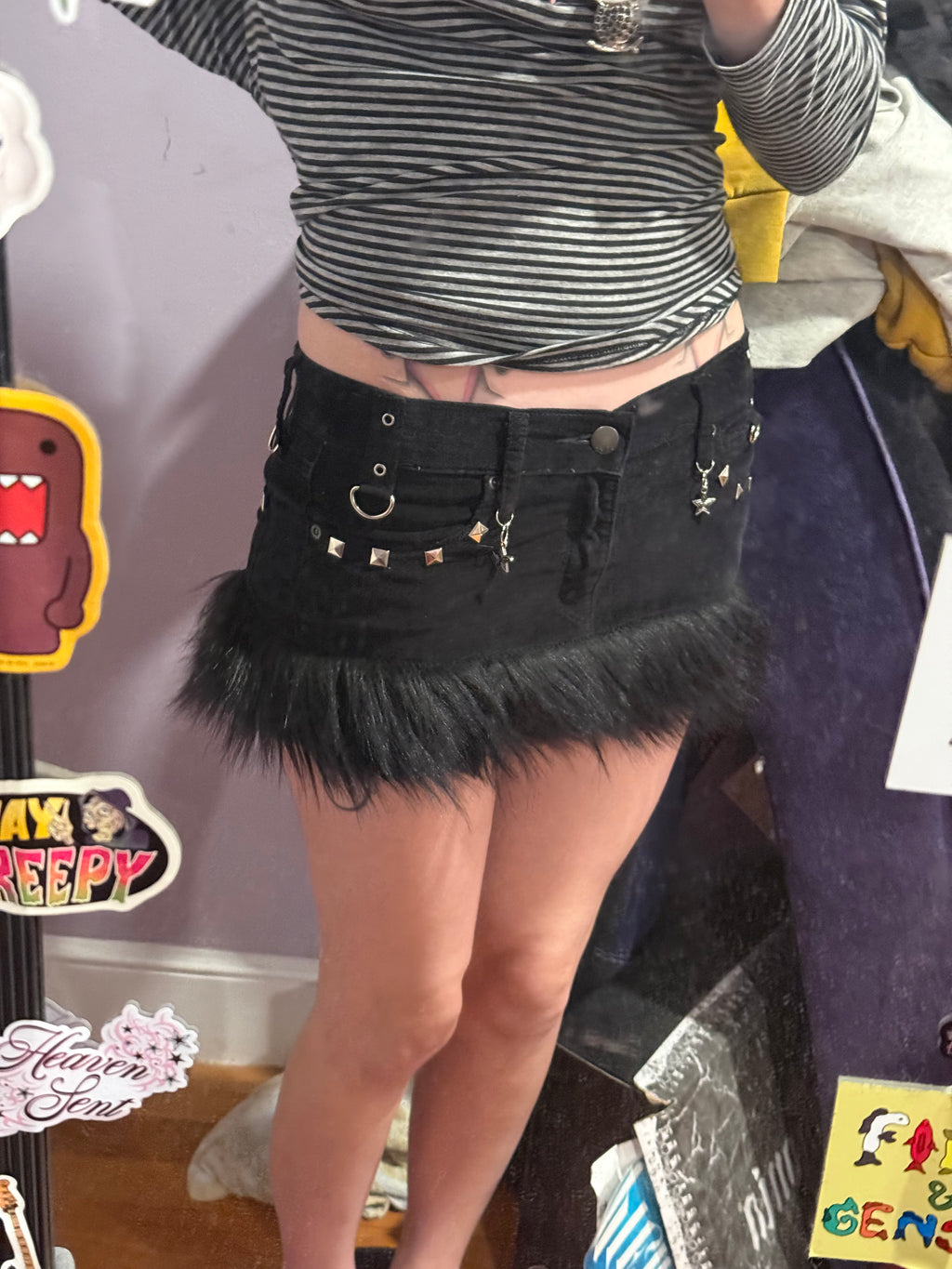 black fur studded skirt size s