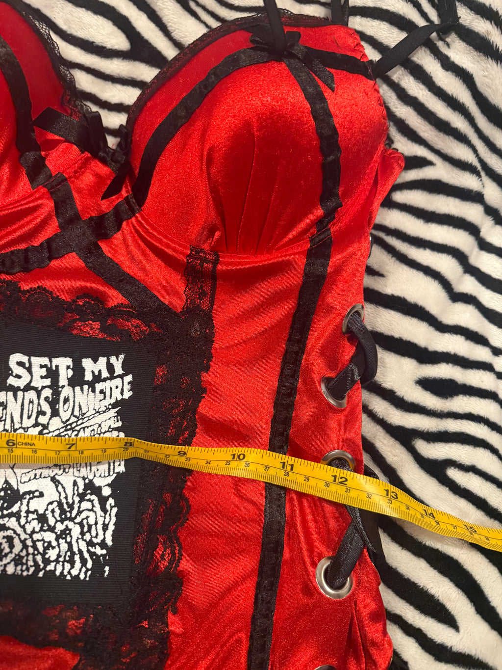 red & black lace corset top size xs/s