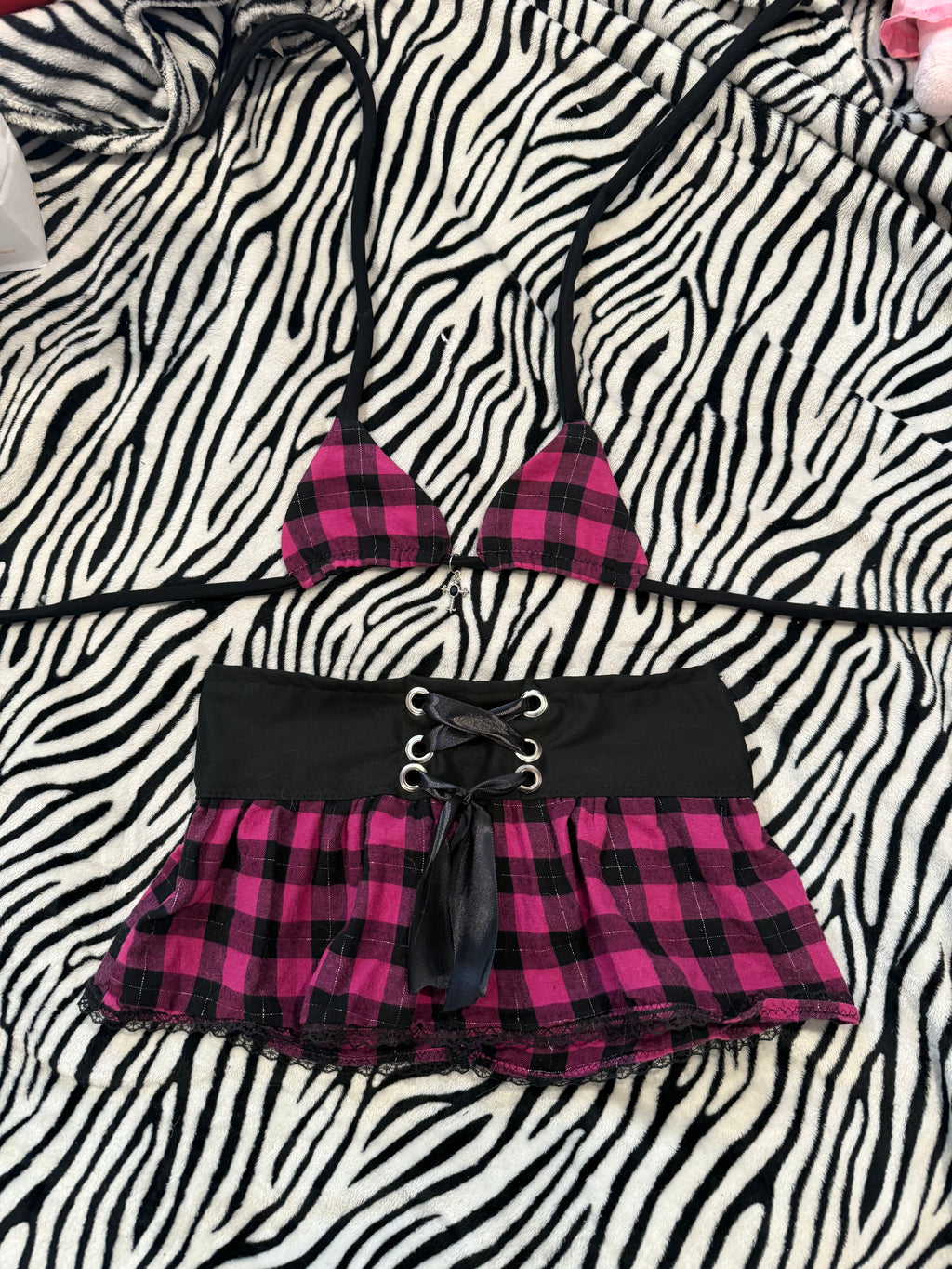 pink & black plaid rave size xxs