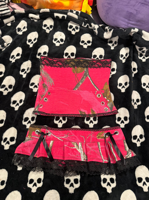pink & black lace camo set size xs/s