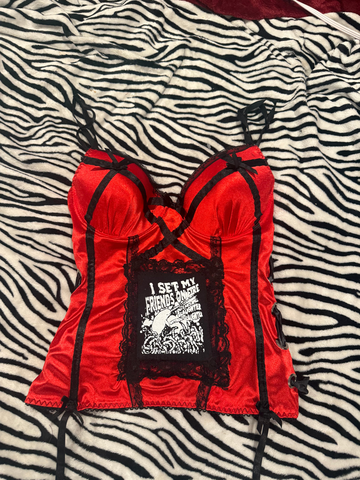 red & black lace corset top size xs/s