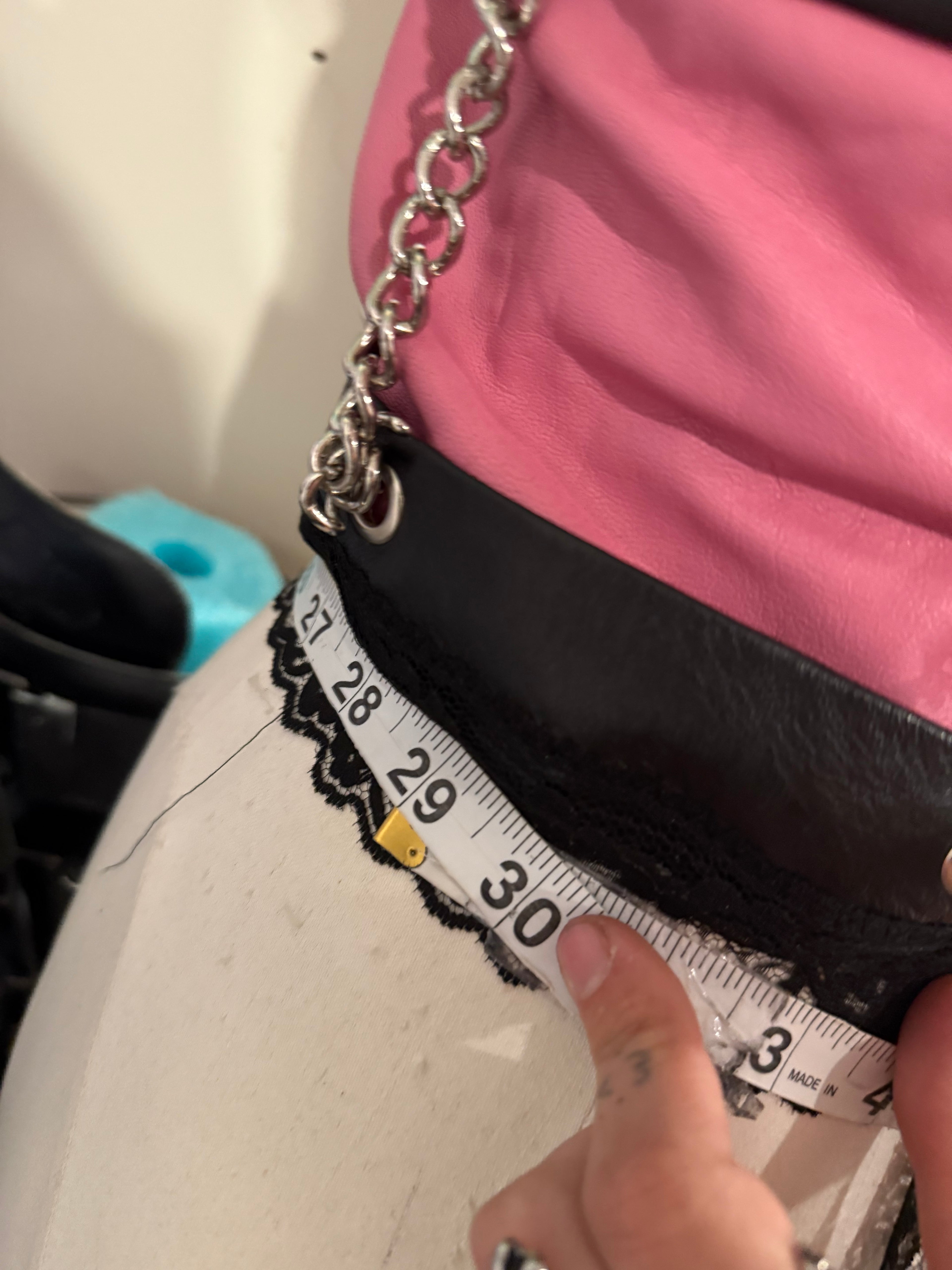 pink & black leather chain top size s