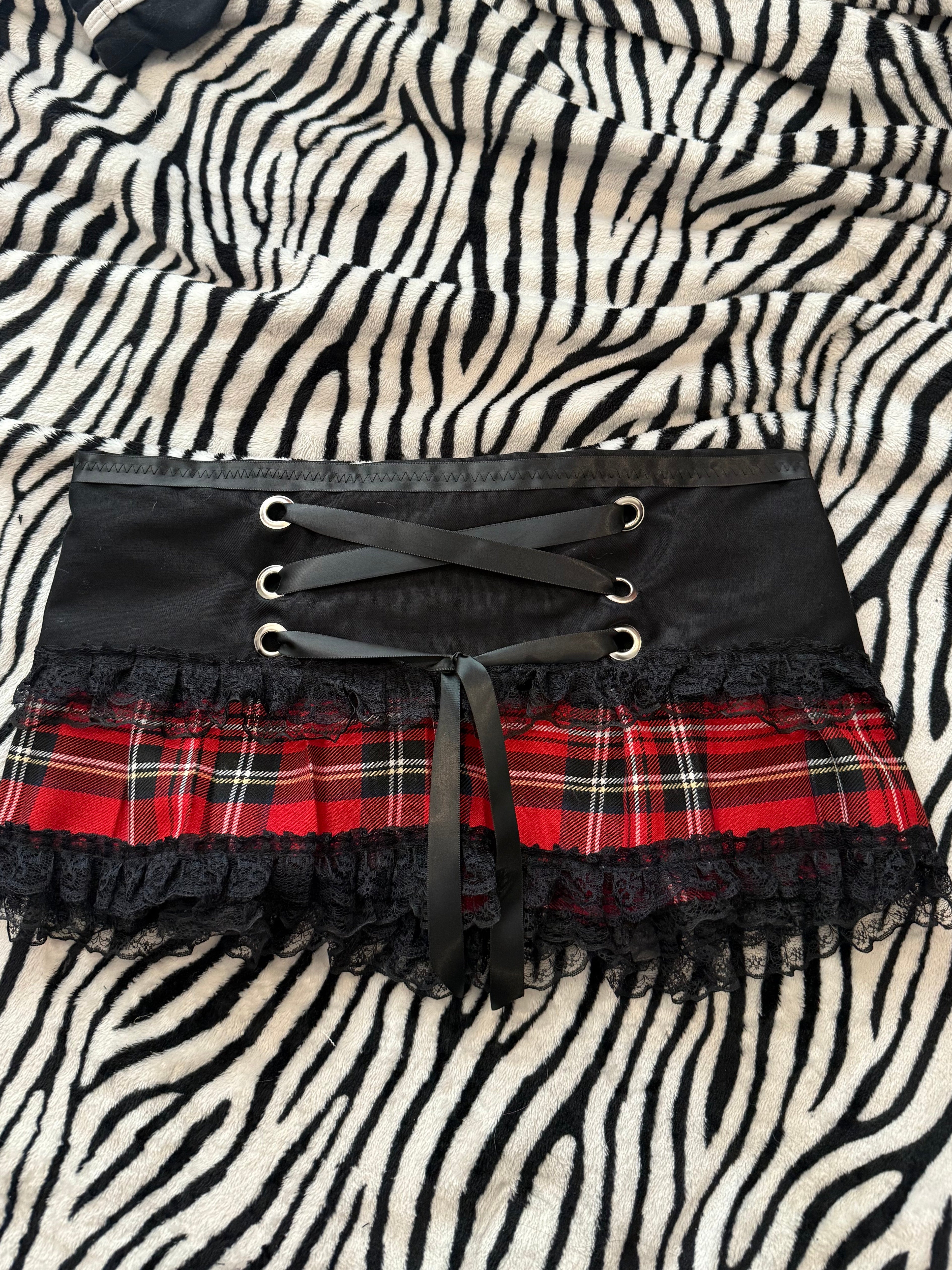 red & black flannel lace up skirt size xs