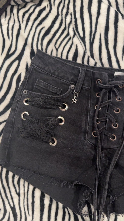 black lace up shorts size s