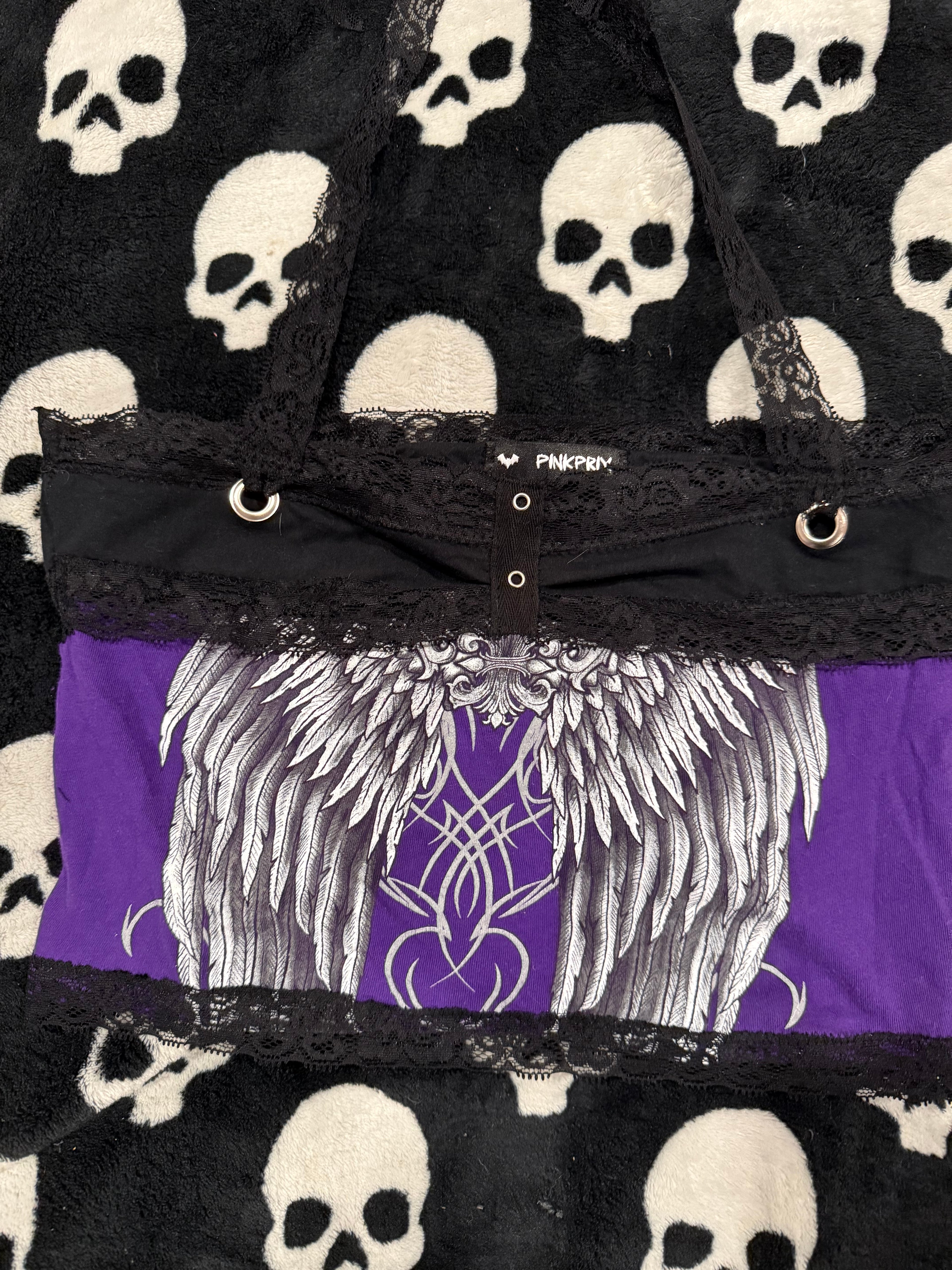 angel wing black lace up top size xs/s