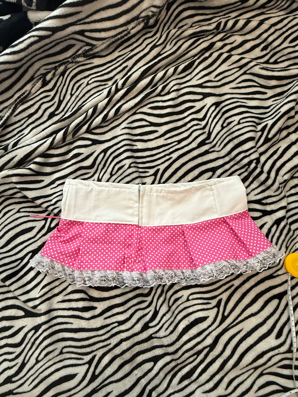 pink & white polka dot lace up mini skirt size xs