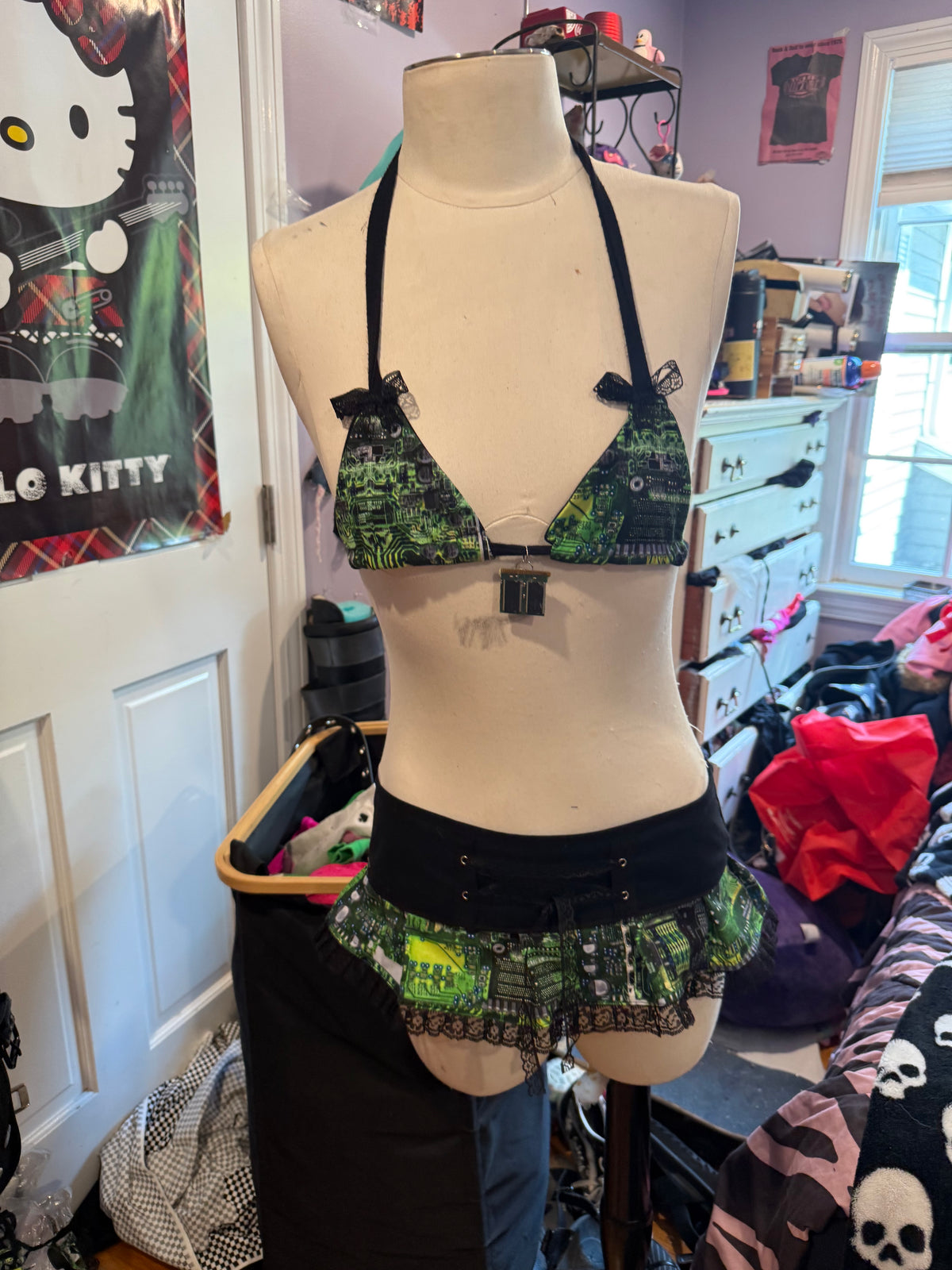 circuit board lace up rave set size xs