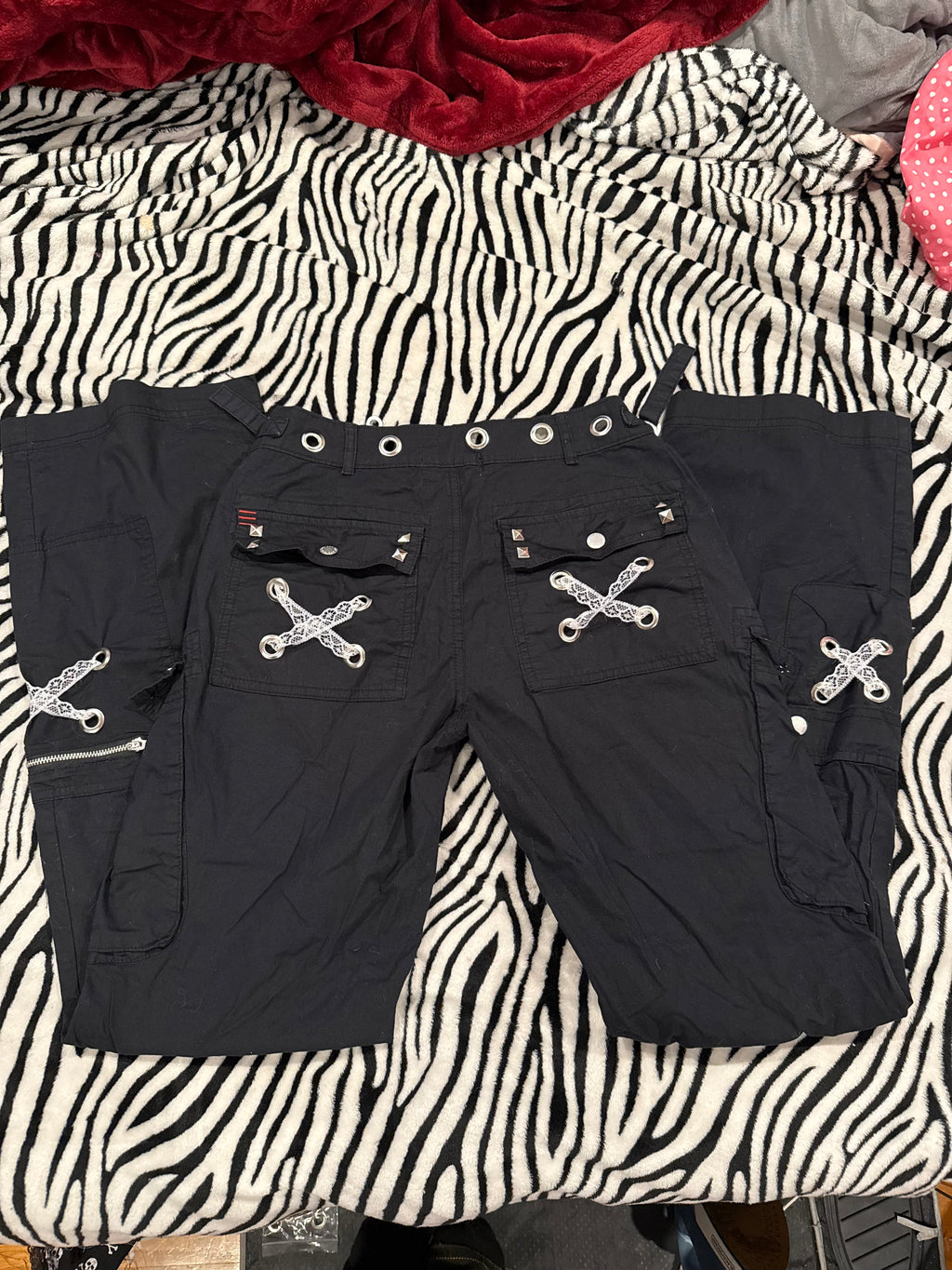 black & white lace up pants size xs