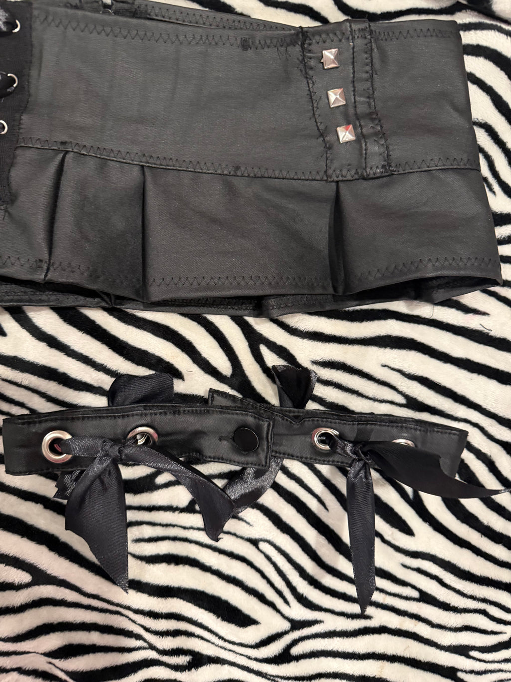 micro faux leather skirt & garter belt size m