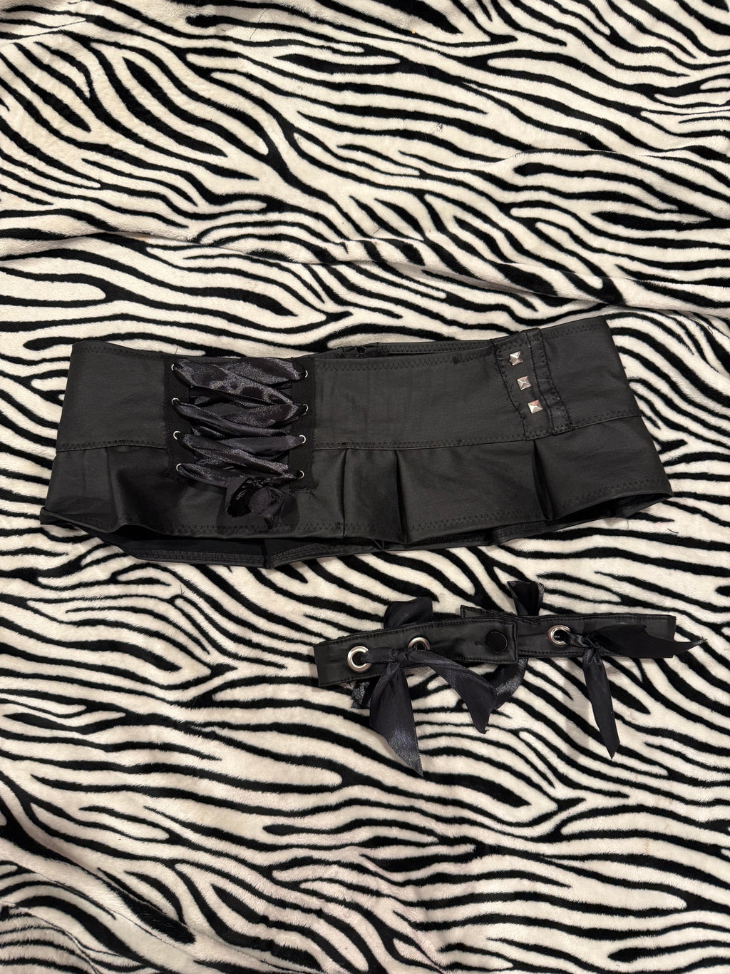 micro faux leather skirt & garter belt size m