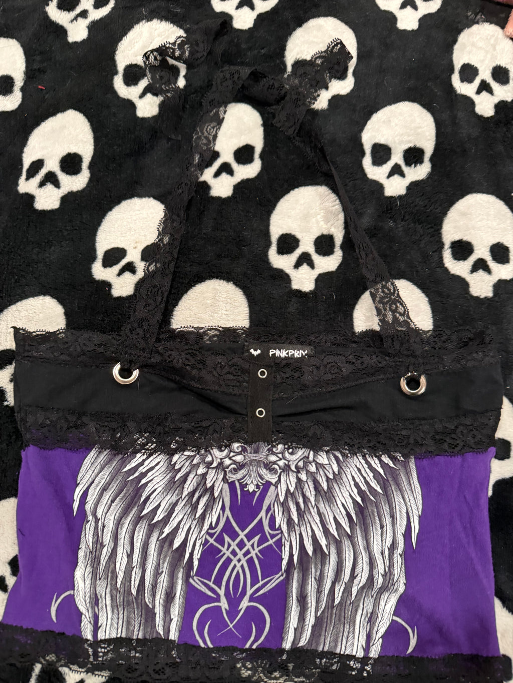 angel wing black lace up top size xs/s