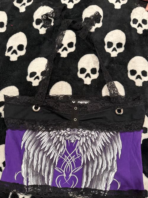 angel wing black lace up top size xs/s