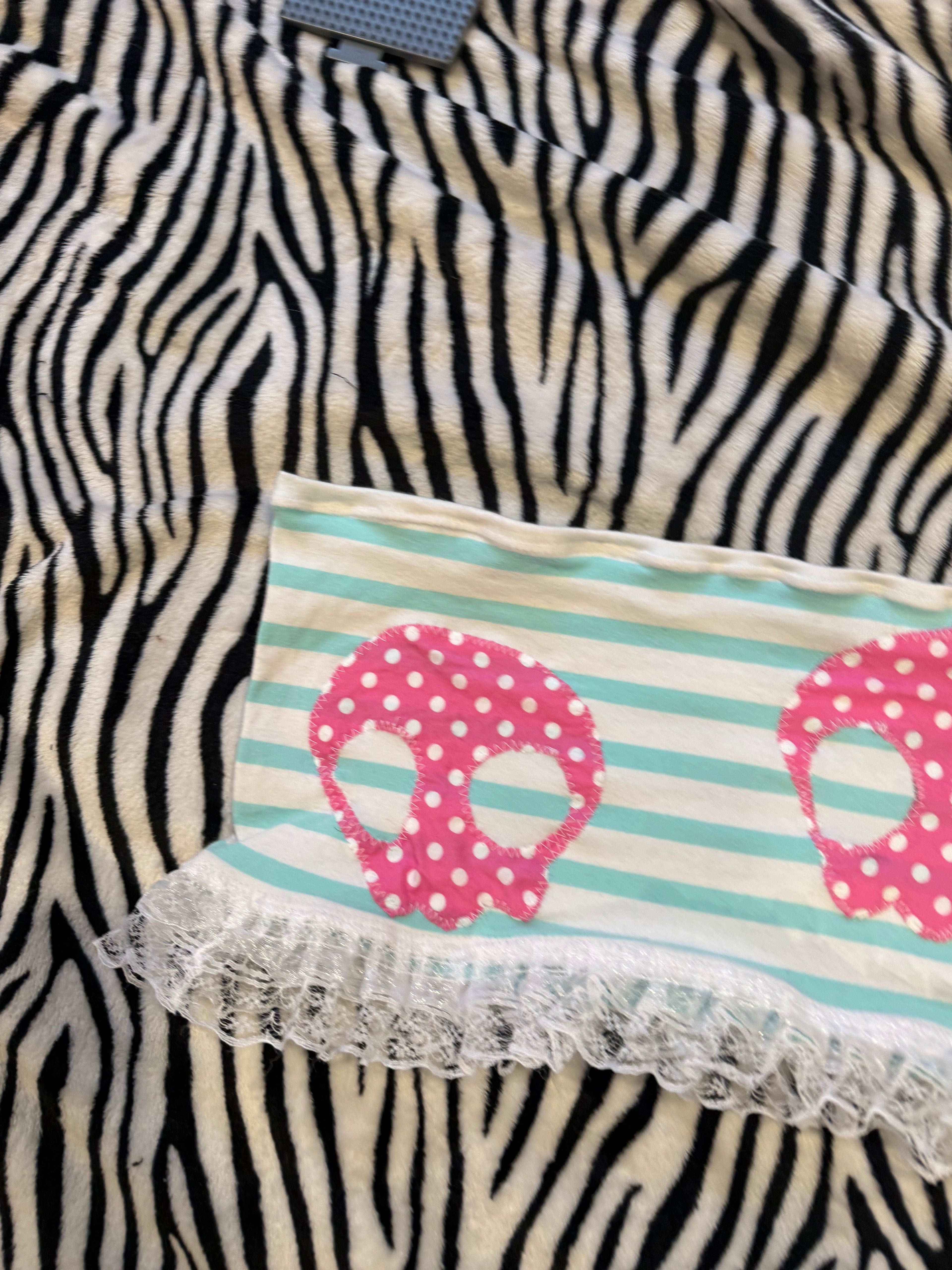 teal & white polka dot lace tube top size s