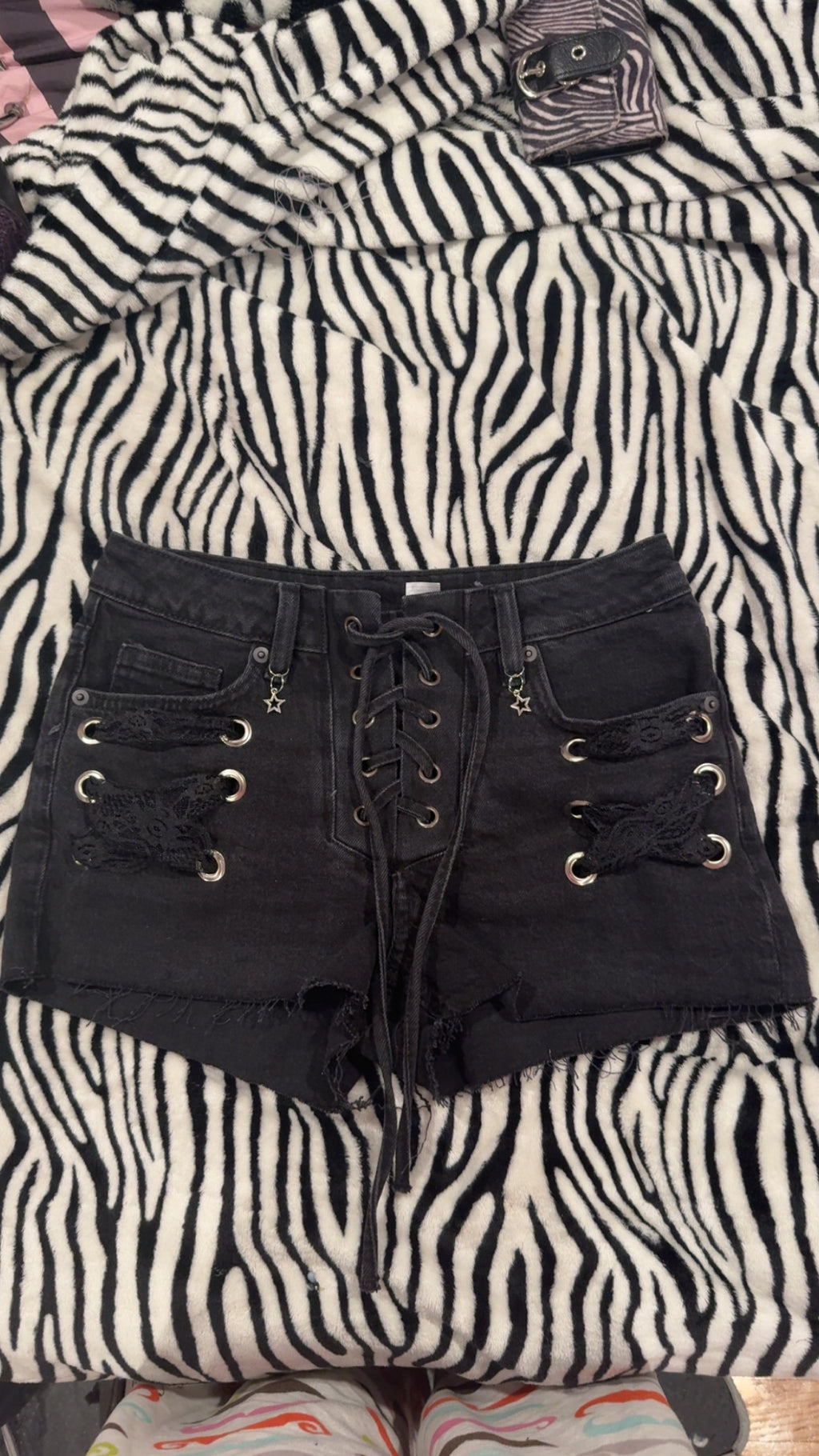 black lace up shorts size s