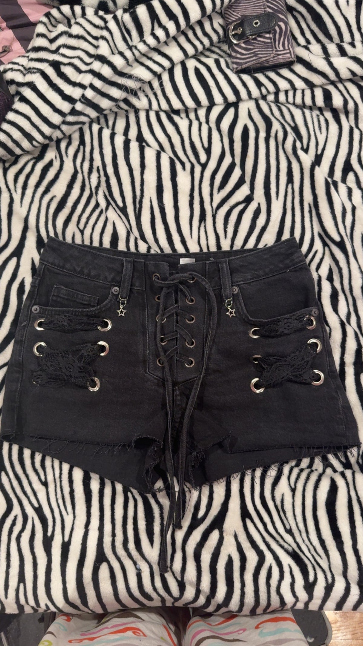 black lace up shorts size s