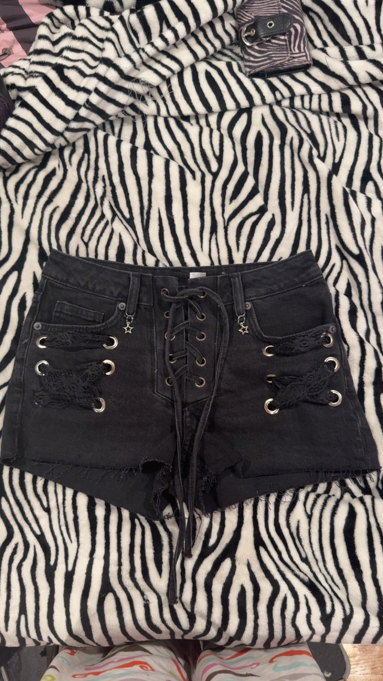 black lace up shorts size s