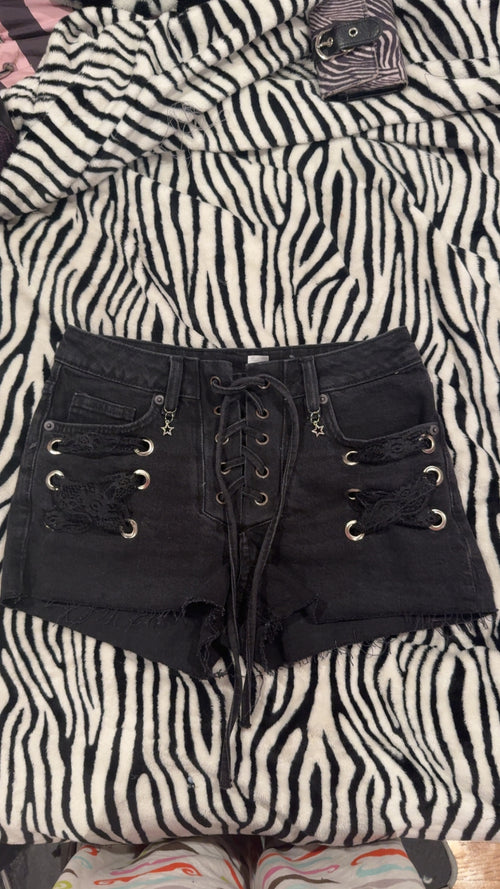 black lace up shorts size s