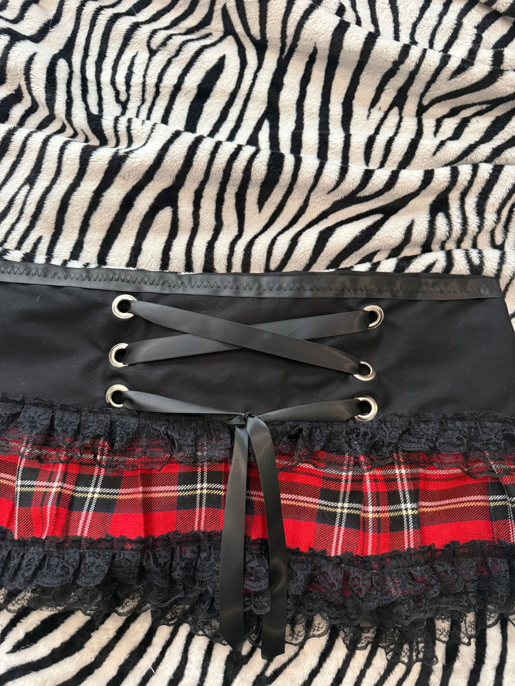 red & black flannel lace up skirt size xs
