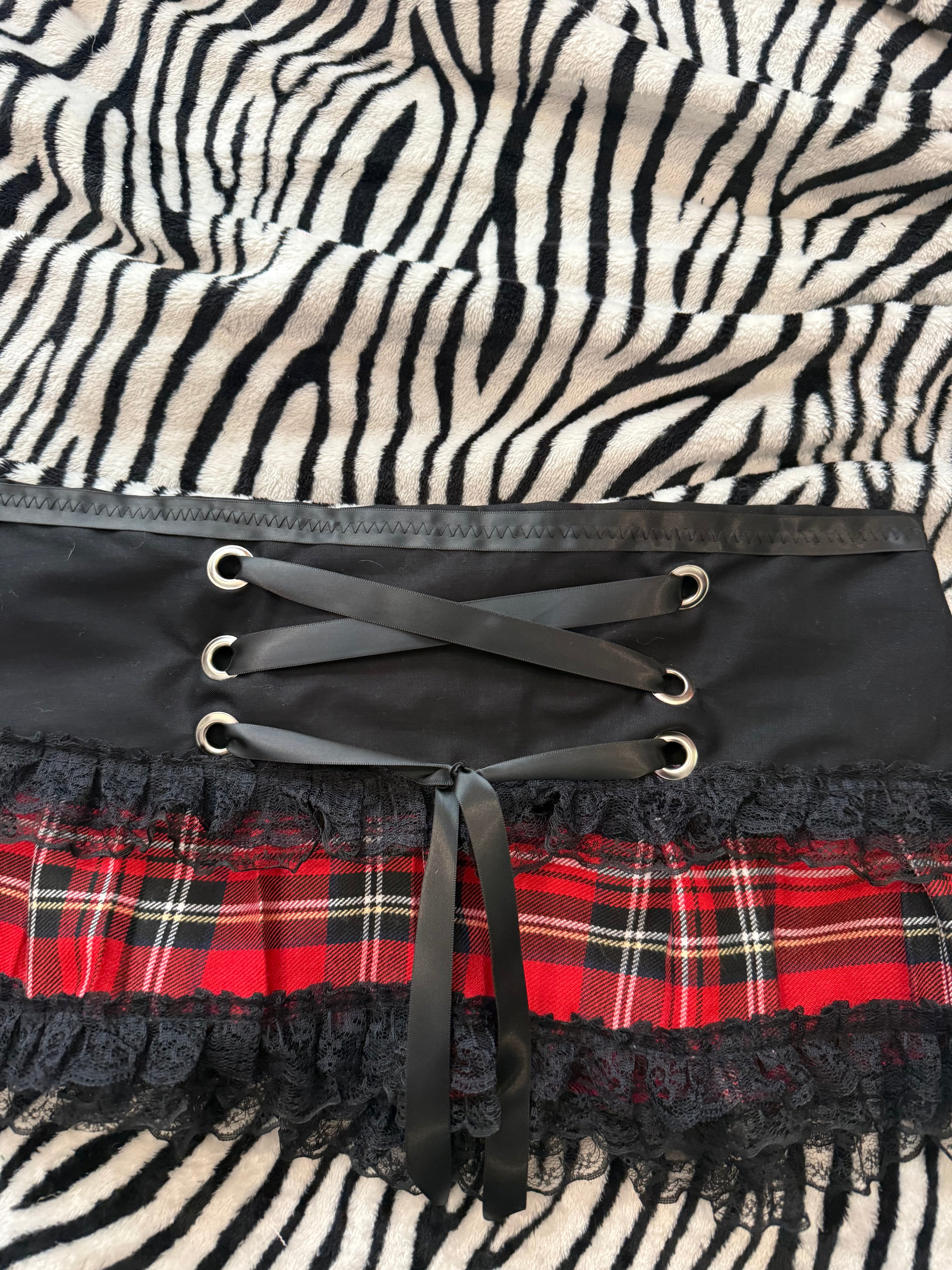 red & black flannel lace up skirt size xs