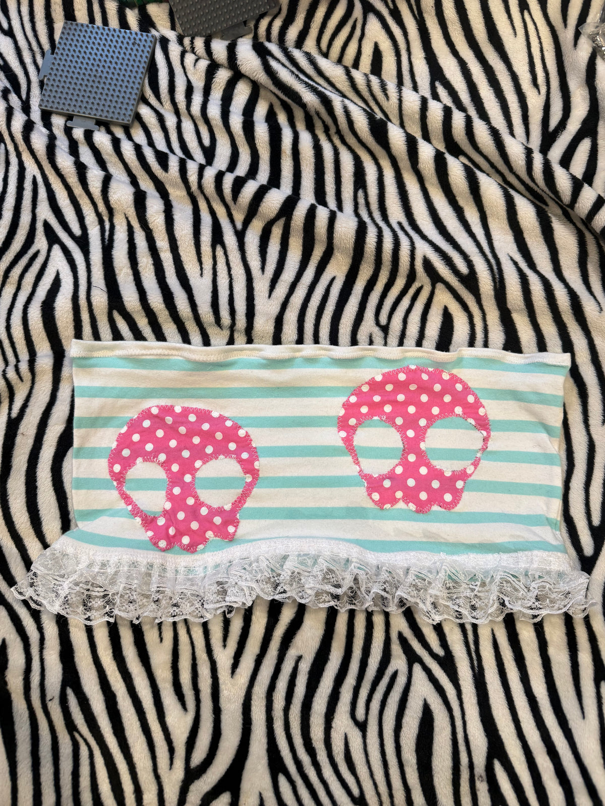 teal & white polka dot lace tube top size s