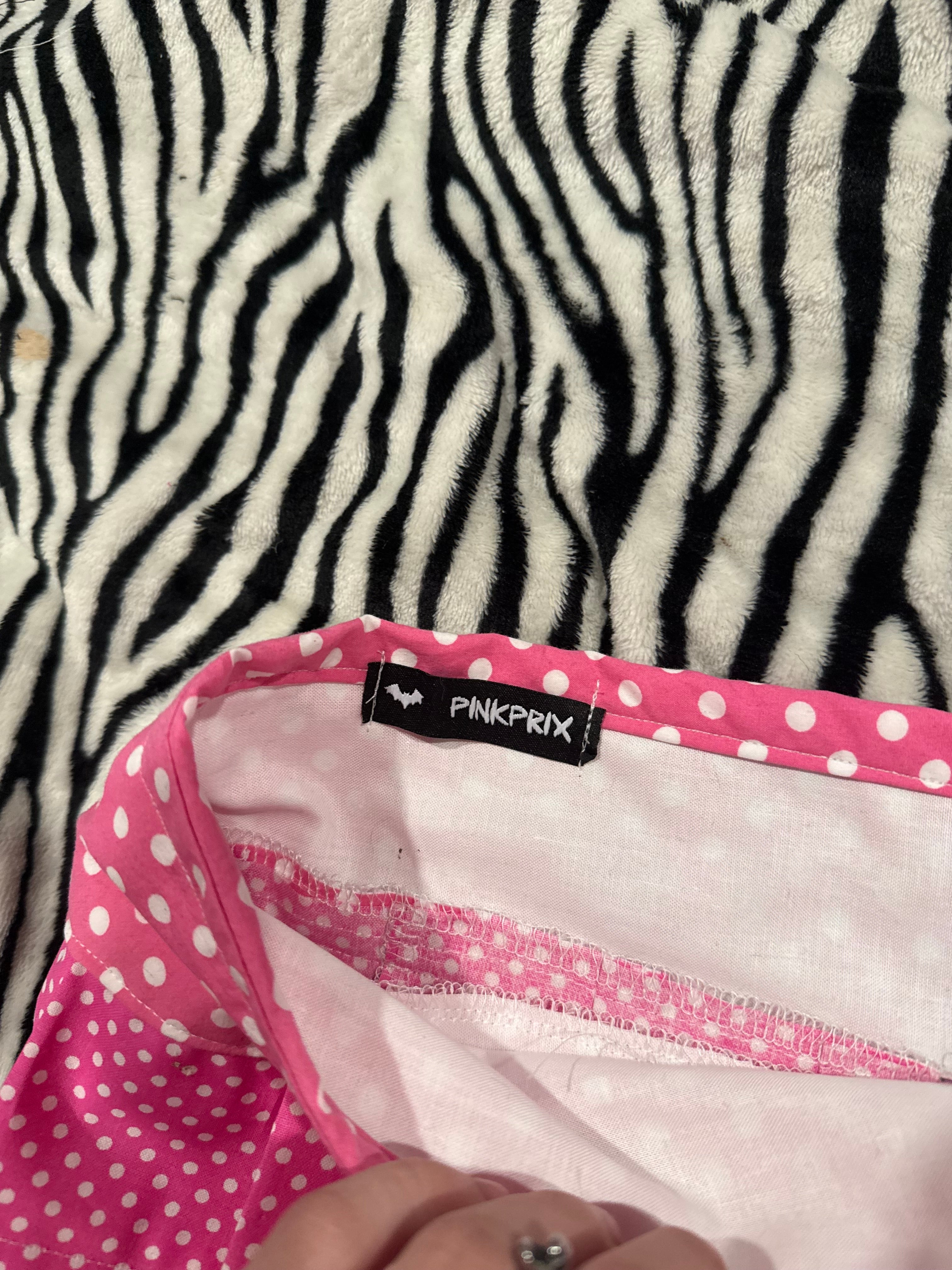 pink & white polka dot lace up micro skirt size xs