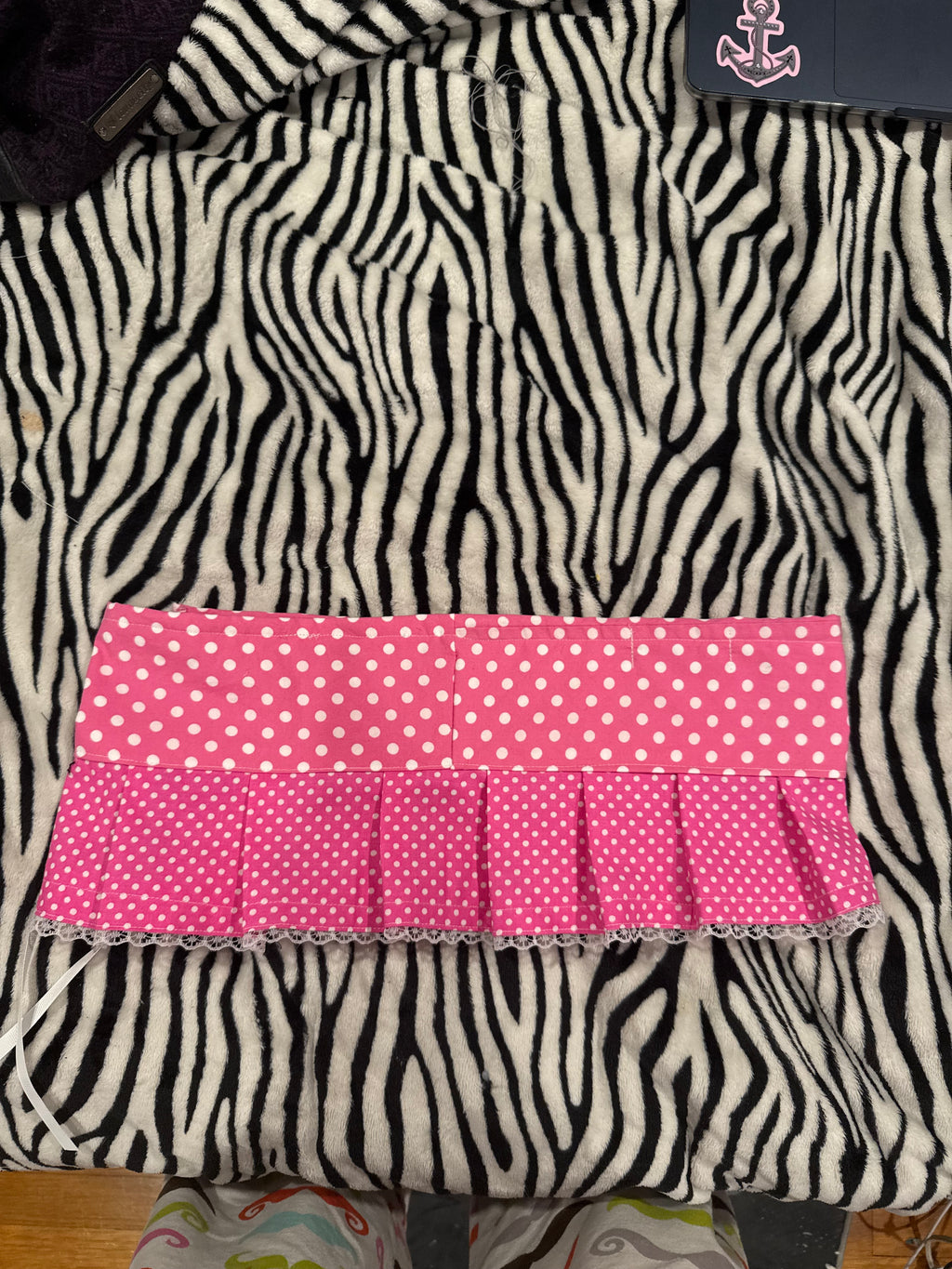 pink & white polka dot lace up micro skirt size xs