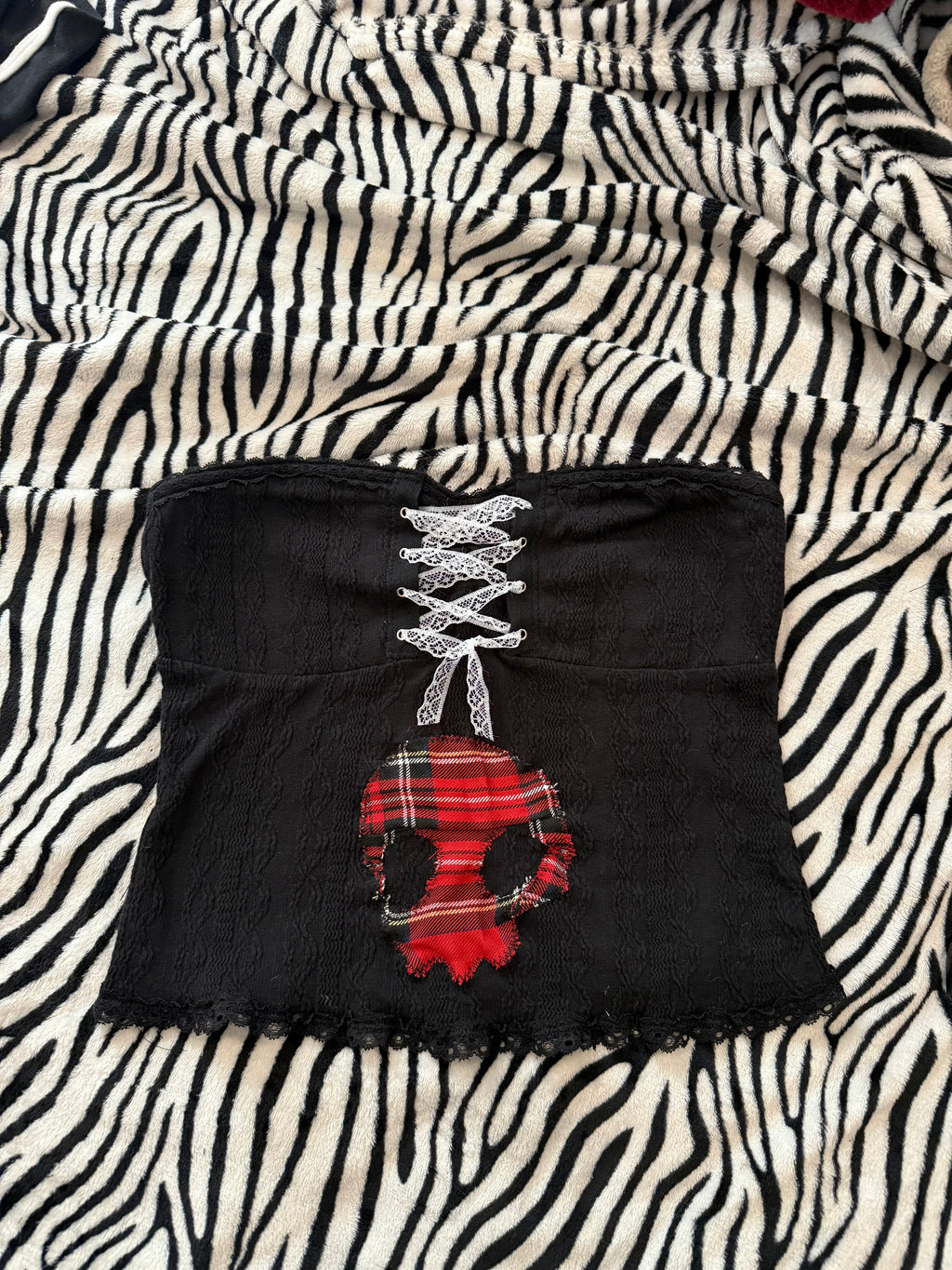 lace plaid skull top size s/m