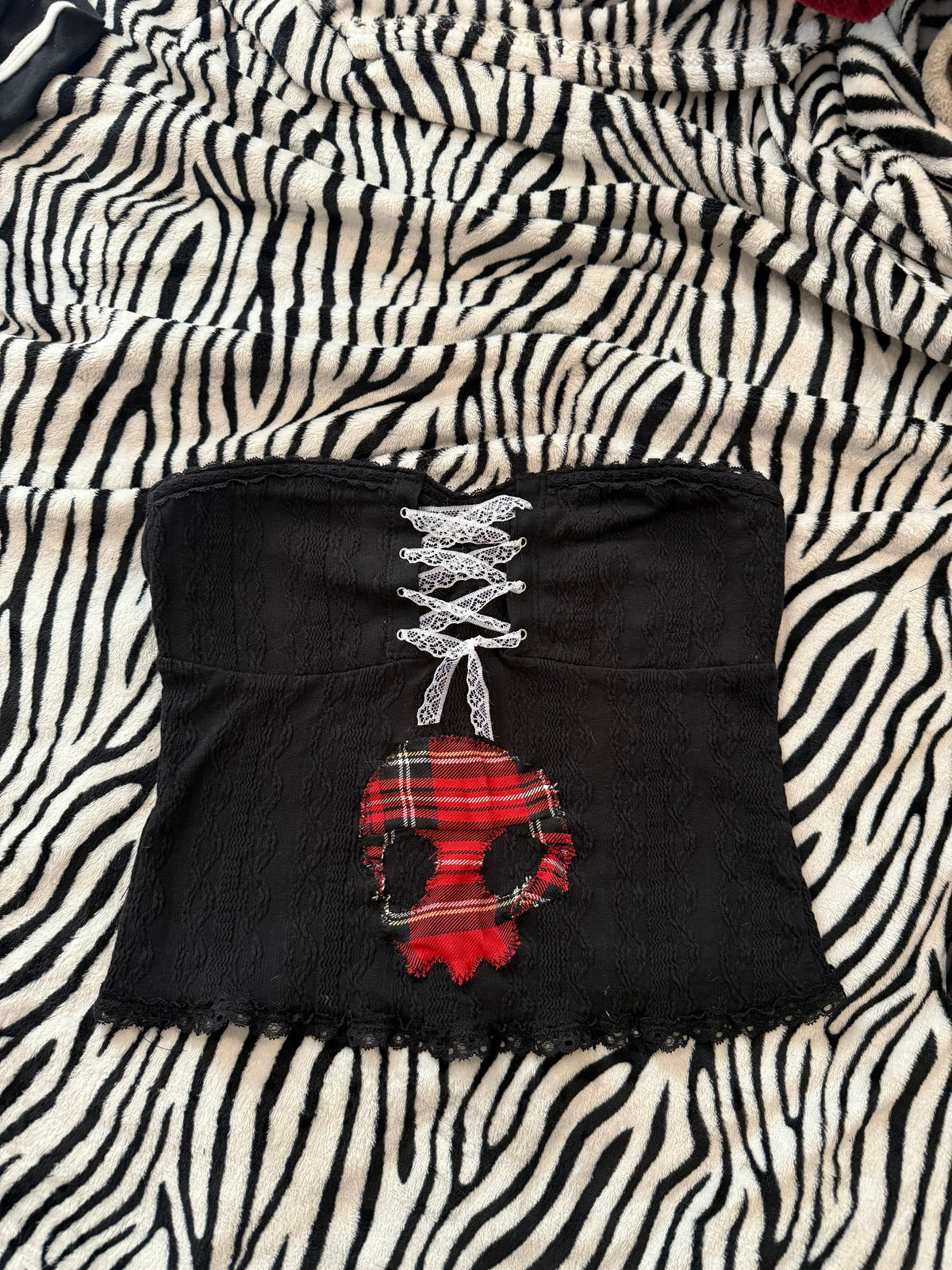 lace plaid skull top size s/m