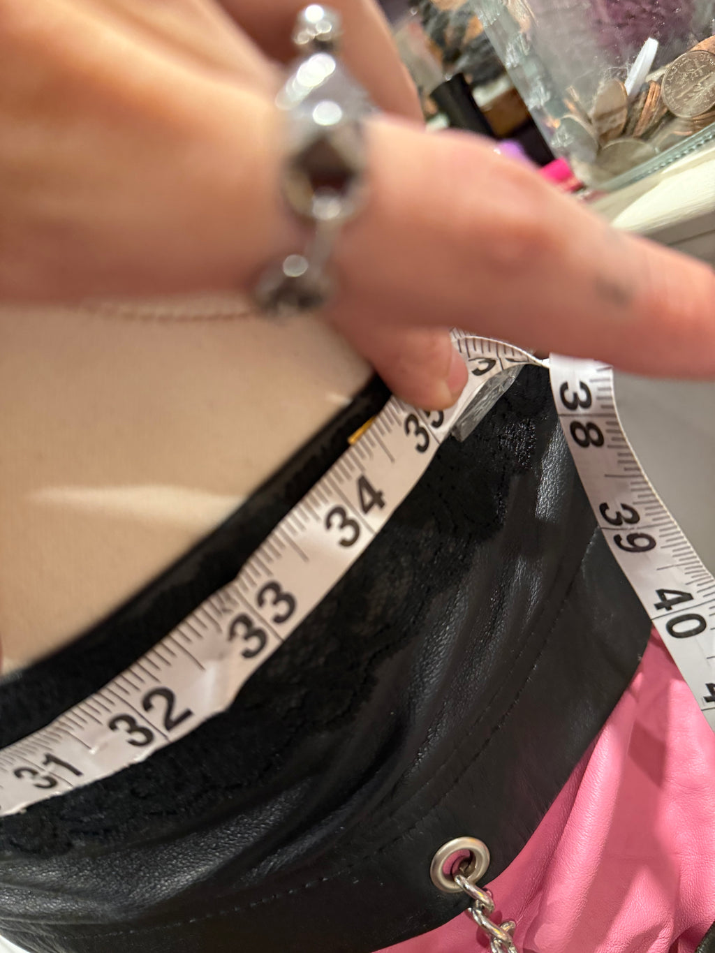 pink & black leather chain top size s