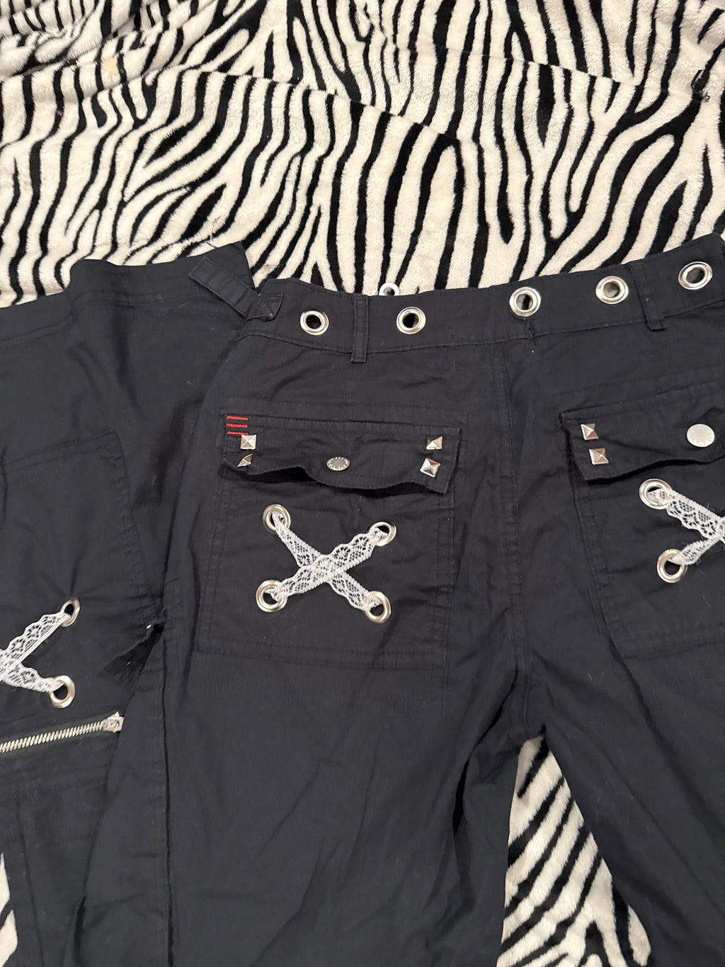 black & white lace up pants size xs