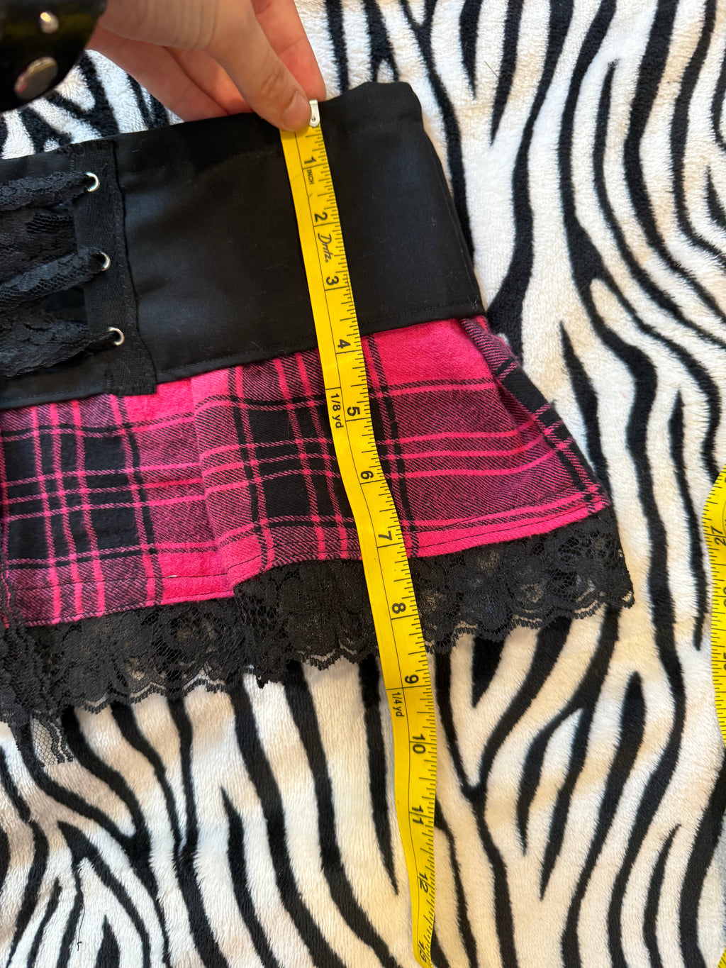 pink & black plaid lace up set size xs