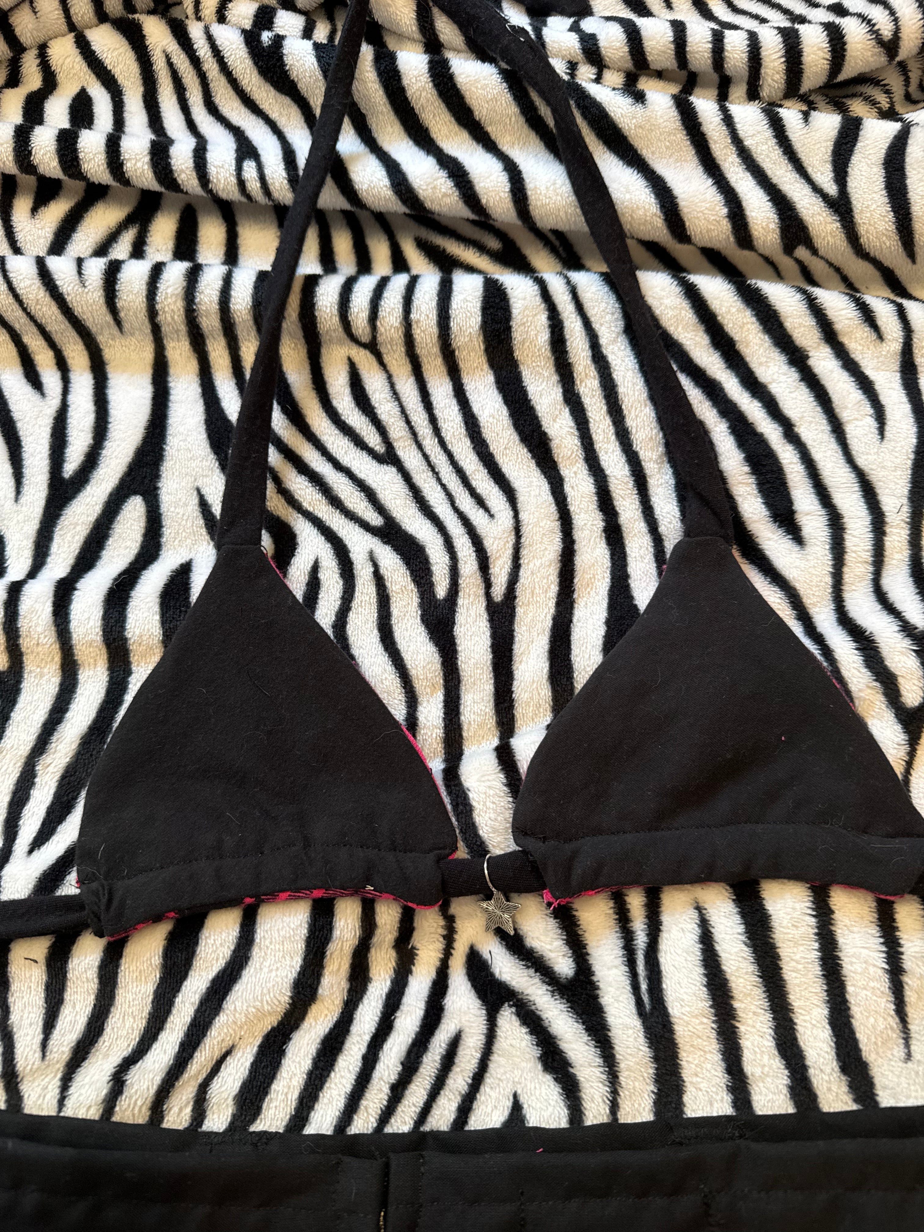 pink & black plaid lace up set size xs